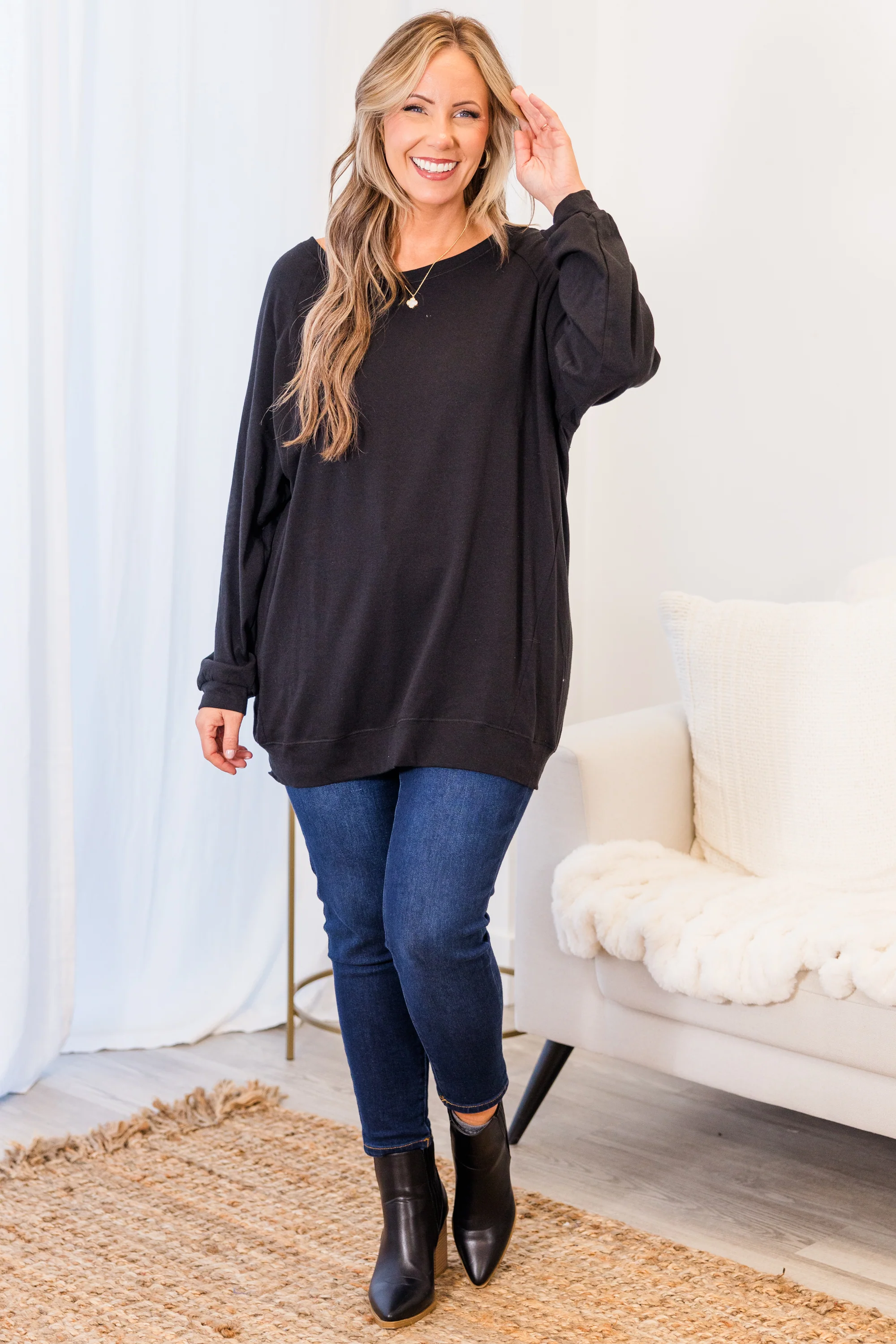 Slouchy Dolman Tunic Long Sleeve, Black - Giverhouse