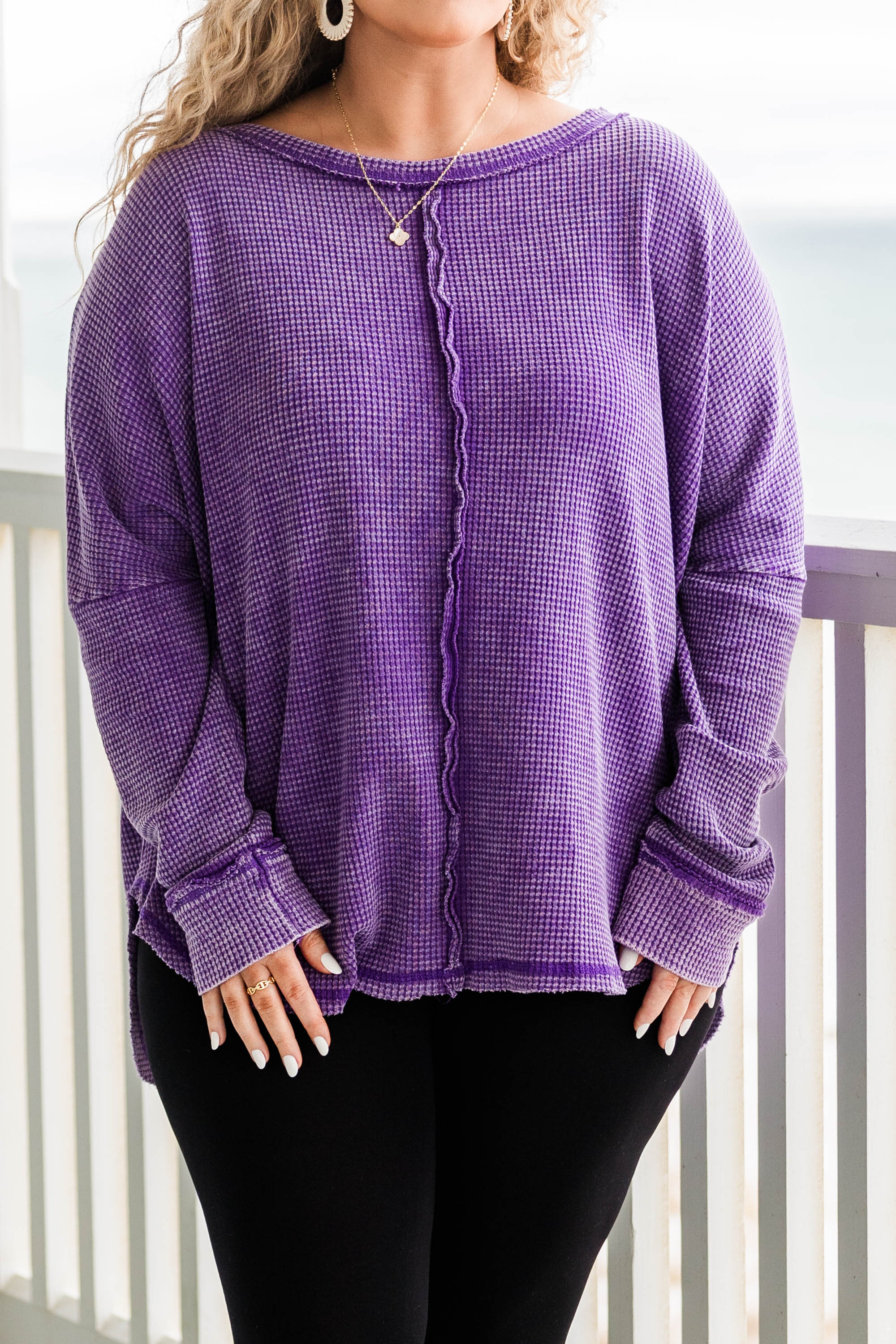 Cozy Waffle Pullover, Violet - Giverhouse