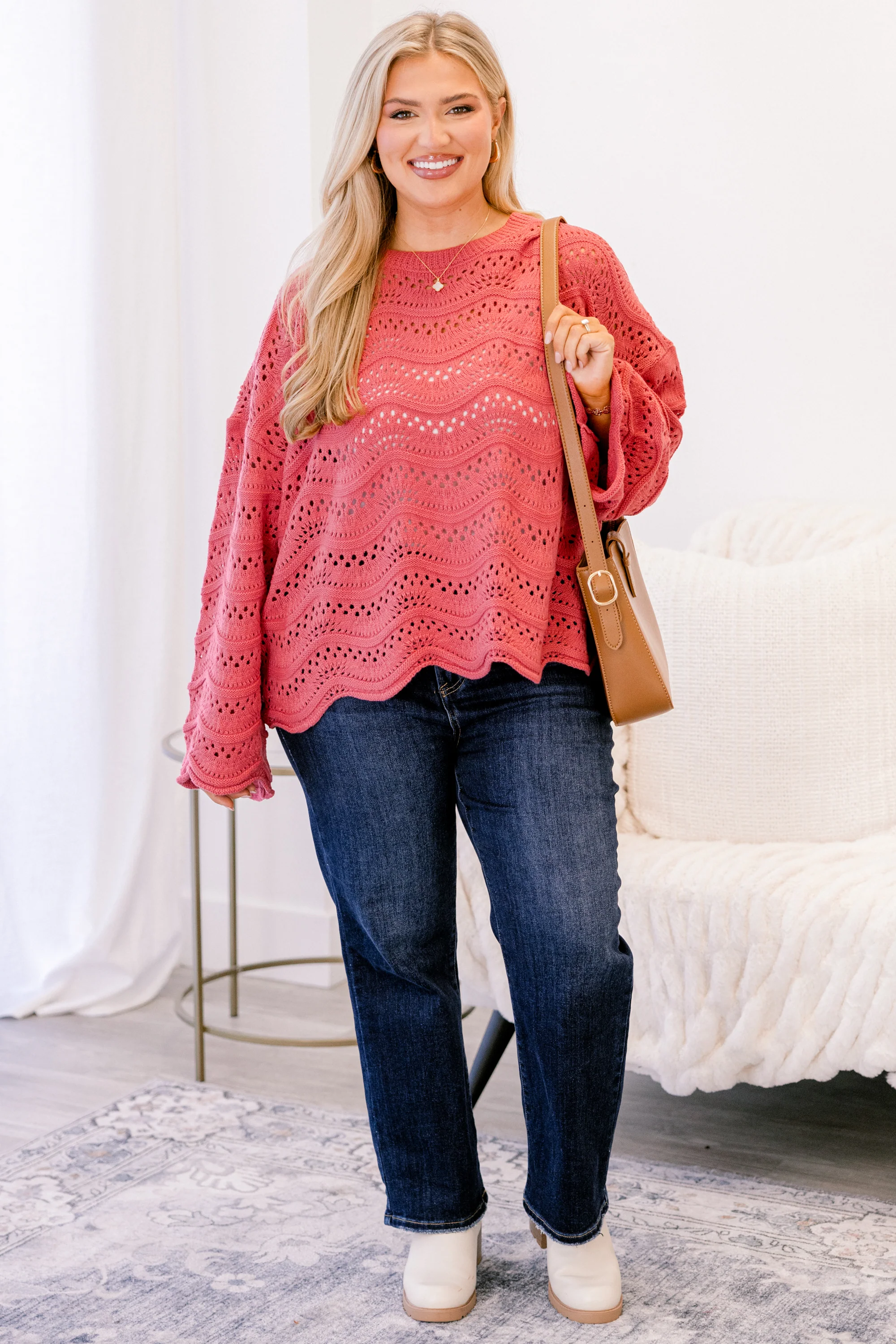 Wavy Comfort Sweater, Dark Pink - Giverhouse