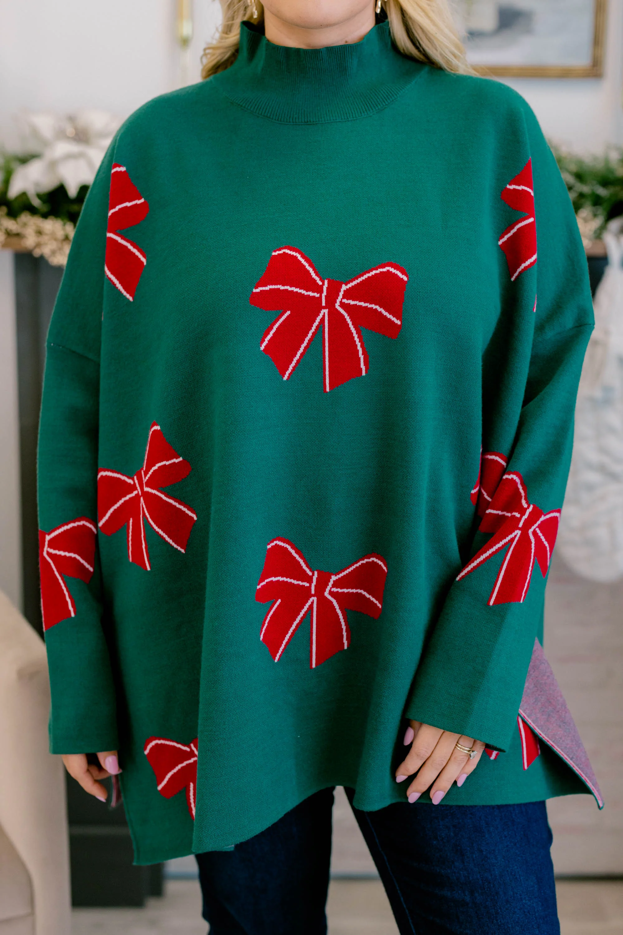 Everything And More Sweater, Green Bow - Giverhouse