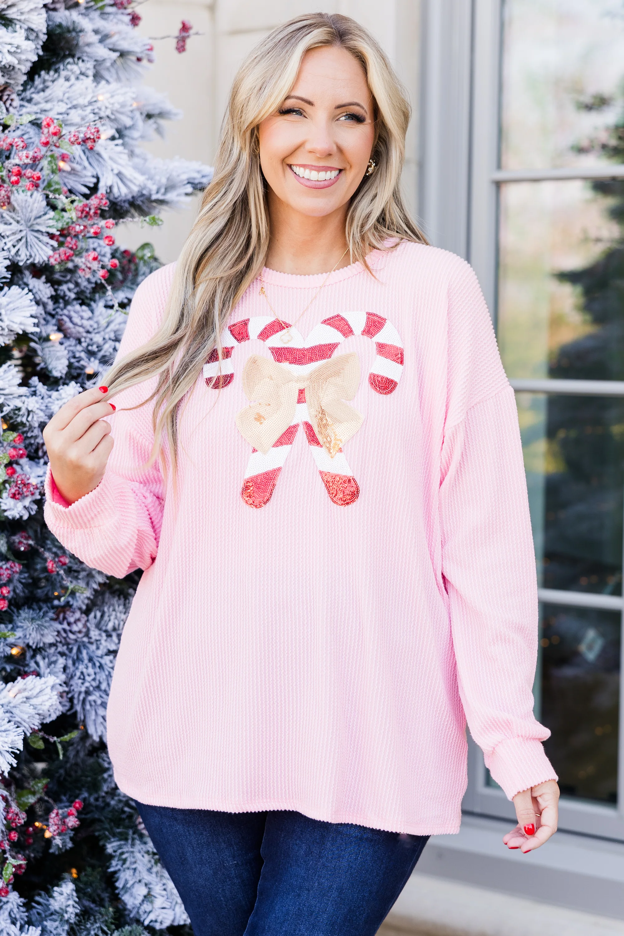 Santa's Sweetheart Pullover, Pink - Giverhouse