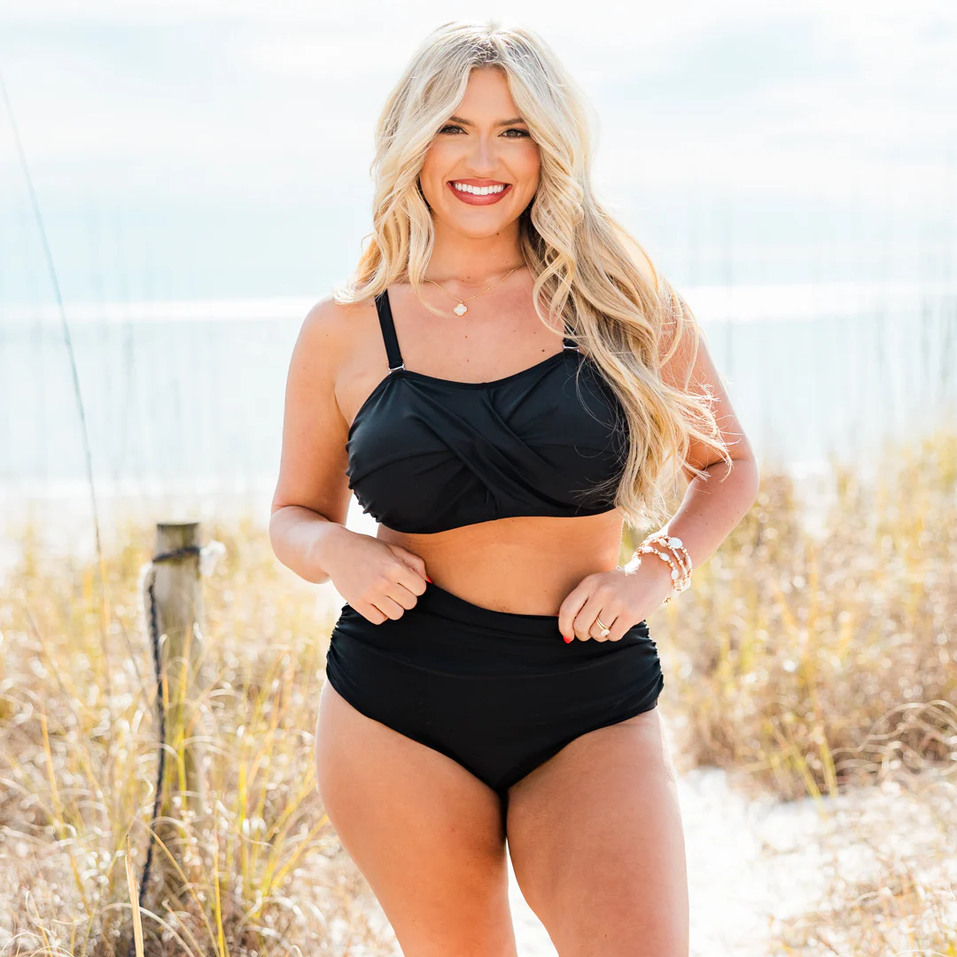 Proceed Into Paradise Swim Top, Black - Giverhouse