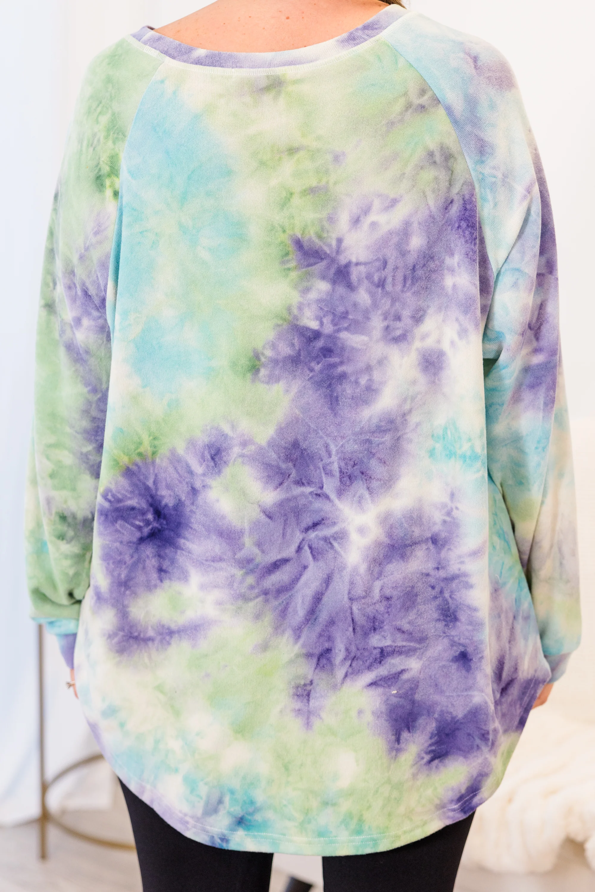 Curved Hem Slouchy Dolman Tunic, Tie Dye Purple - Giverhouse