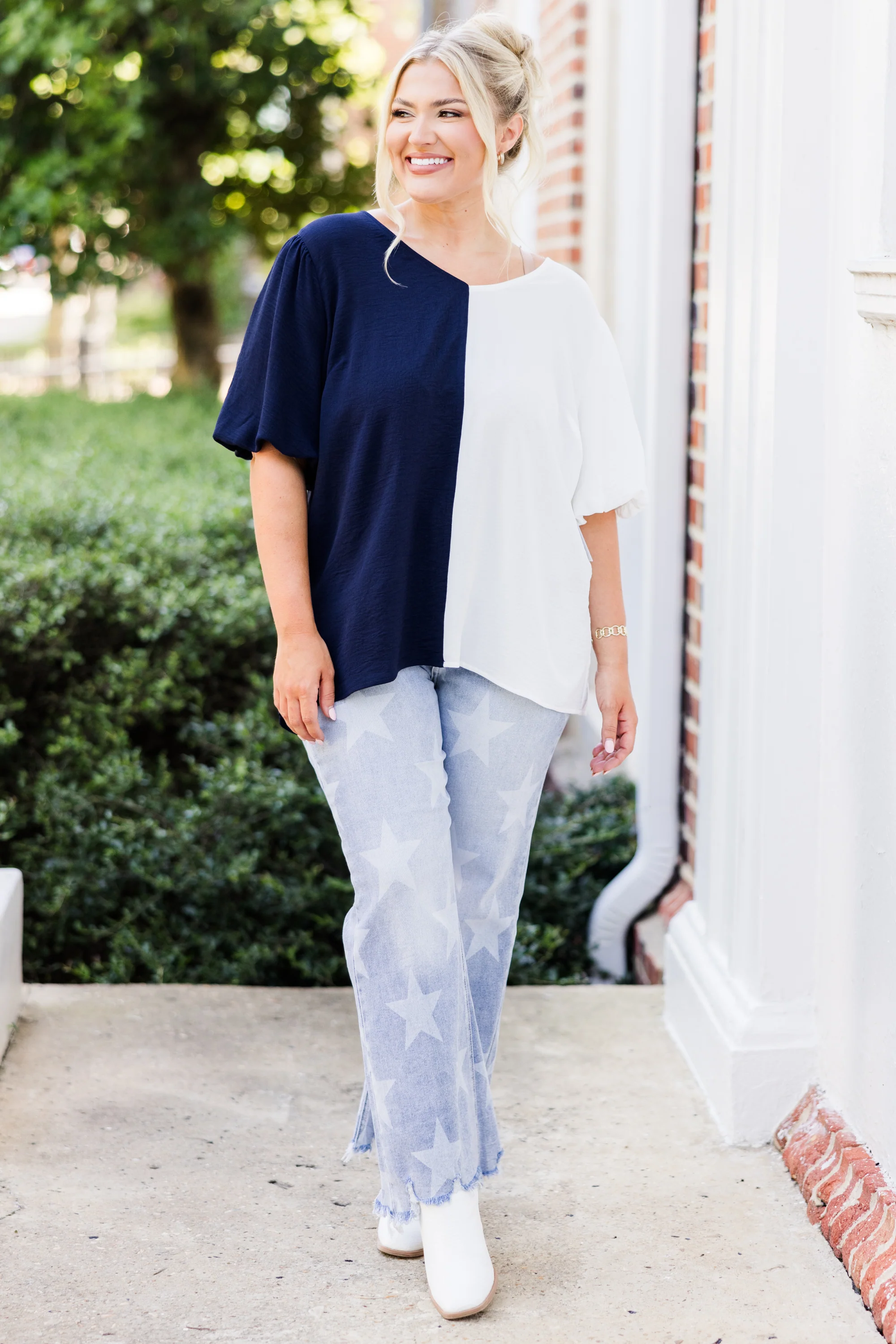 Sideline Sweetheart Top, Navy-White - Giverhouse
