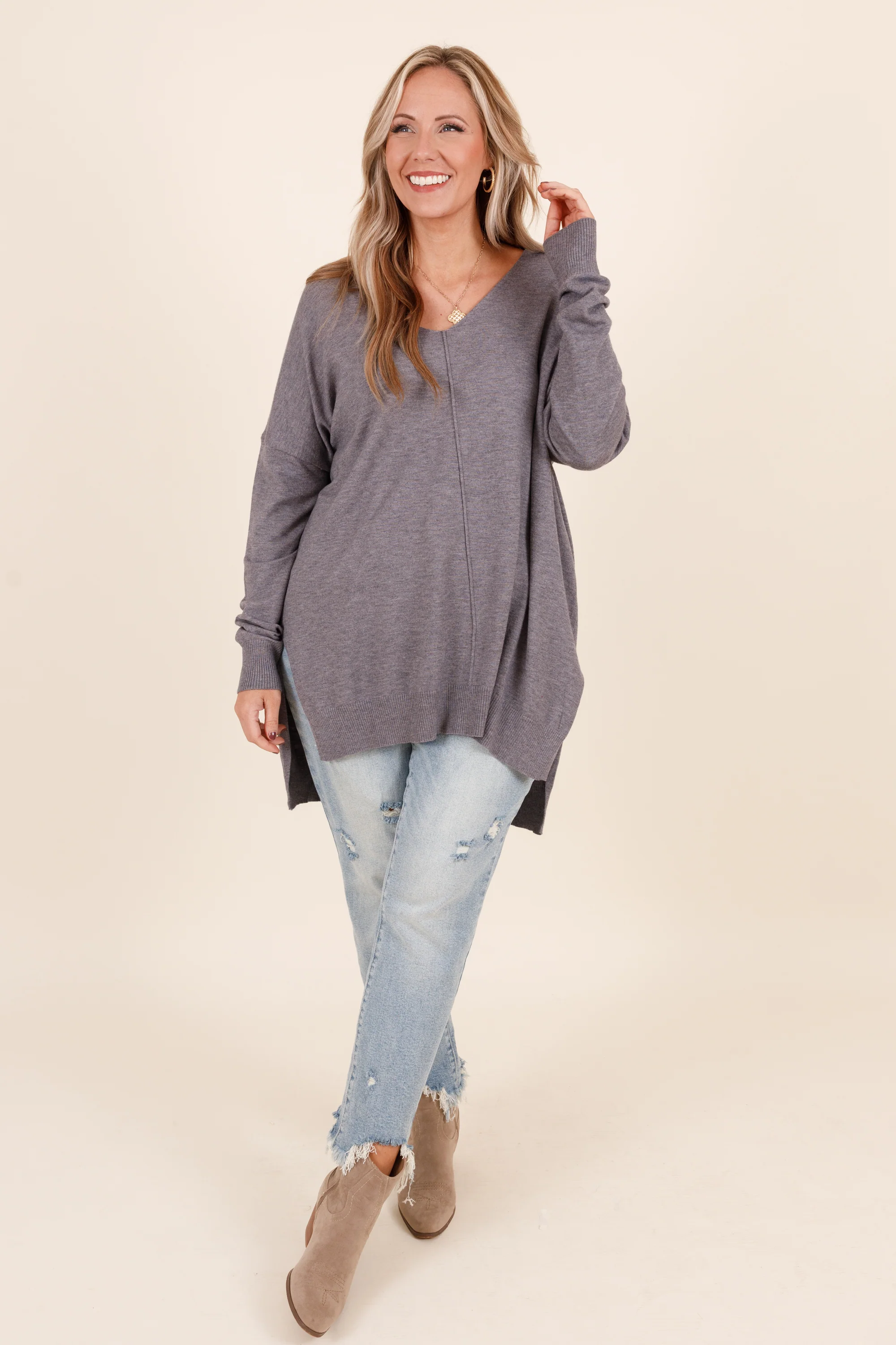 Miss Who I Was Sweater, Heather Gray - Giverhouse