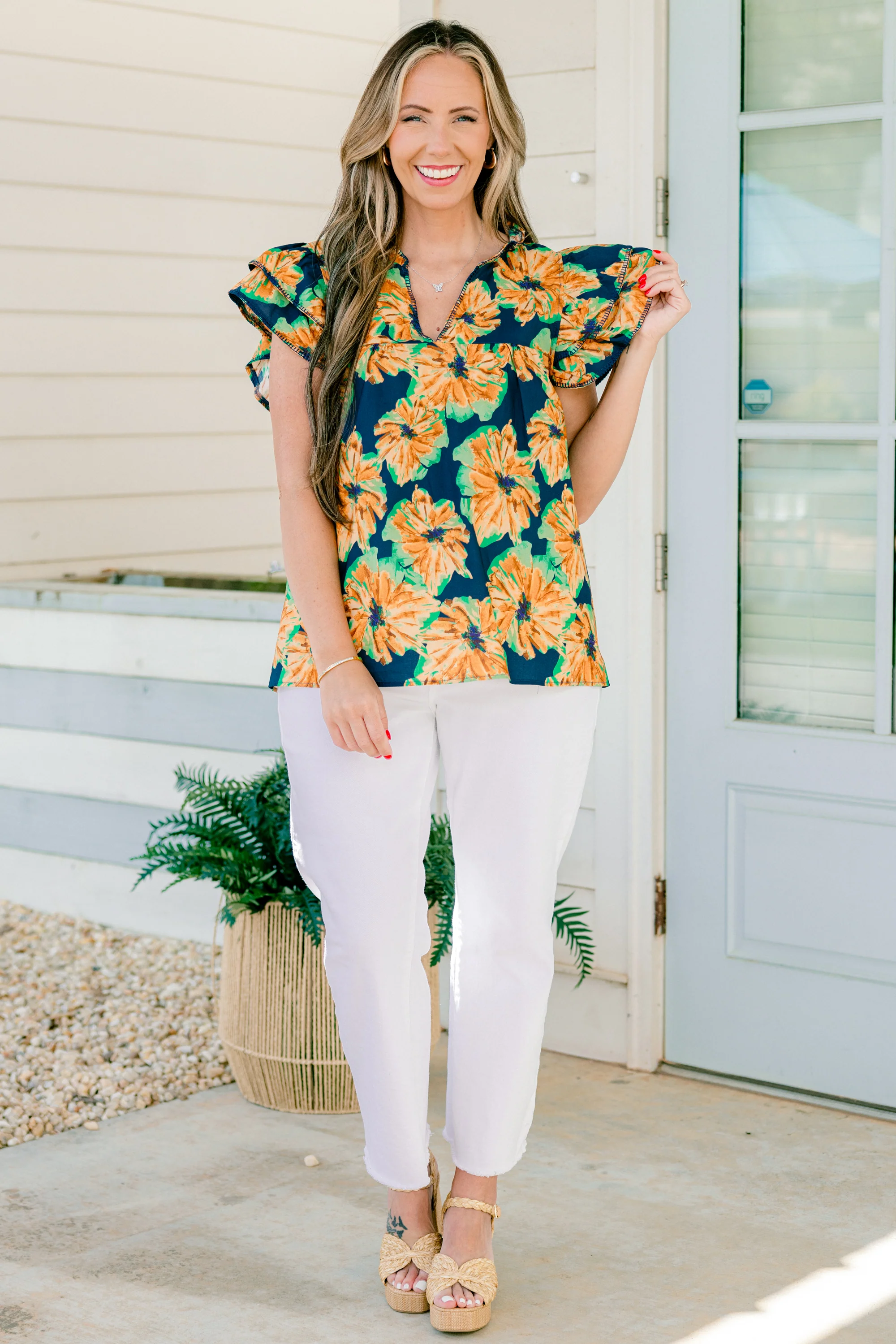 Let's Go On A Walk Top, Navy-Orange - Giverhouse