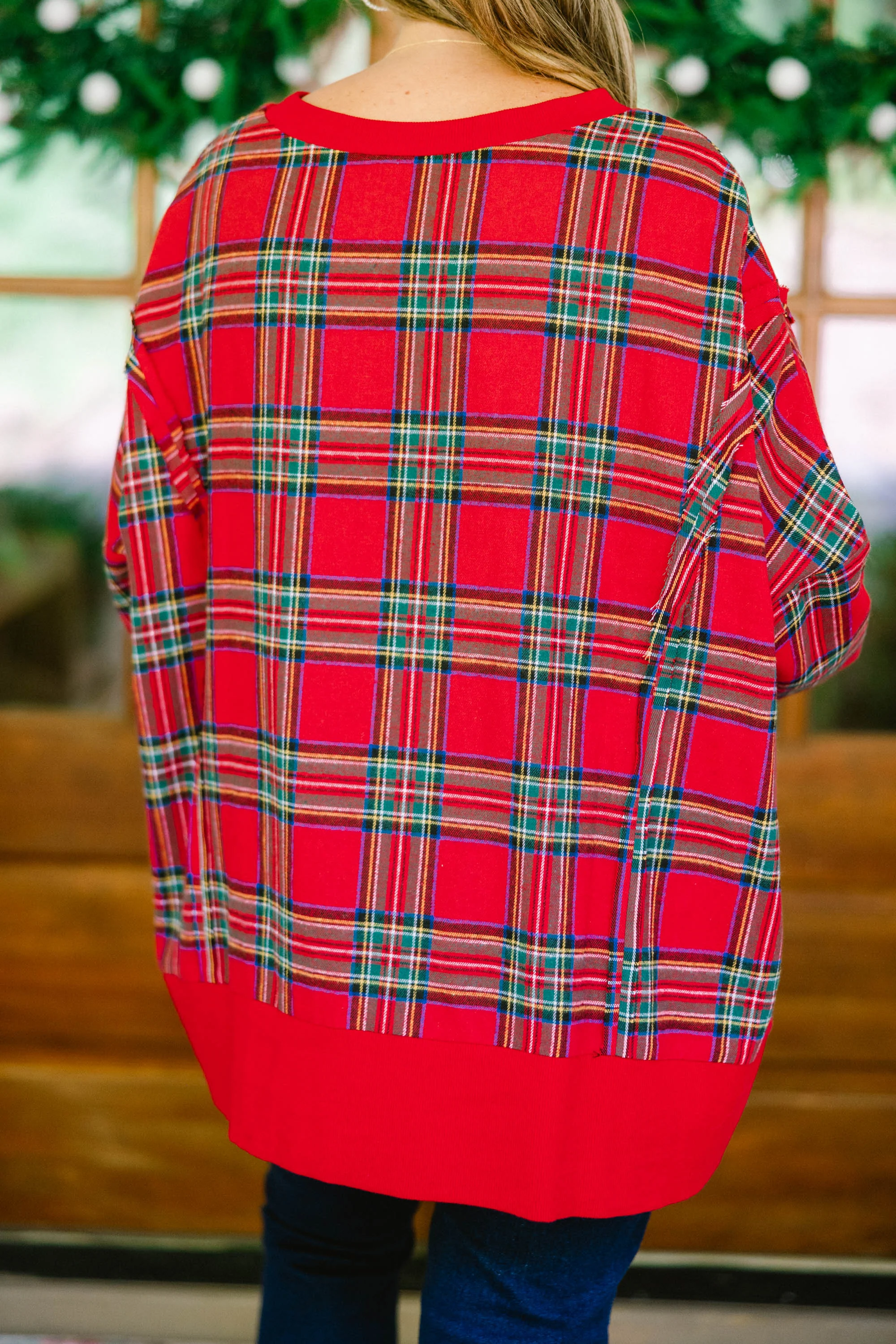 Sunset Glow Pullover, Red Plaid - Giverhouse