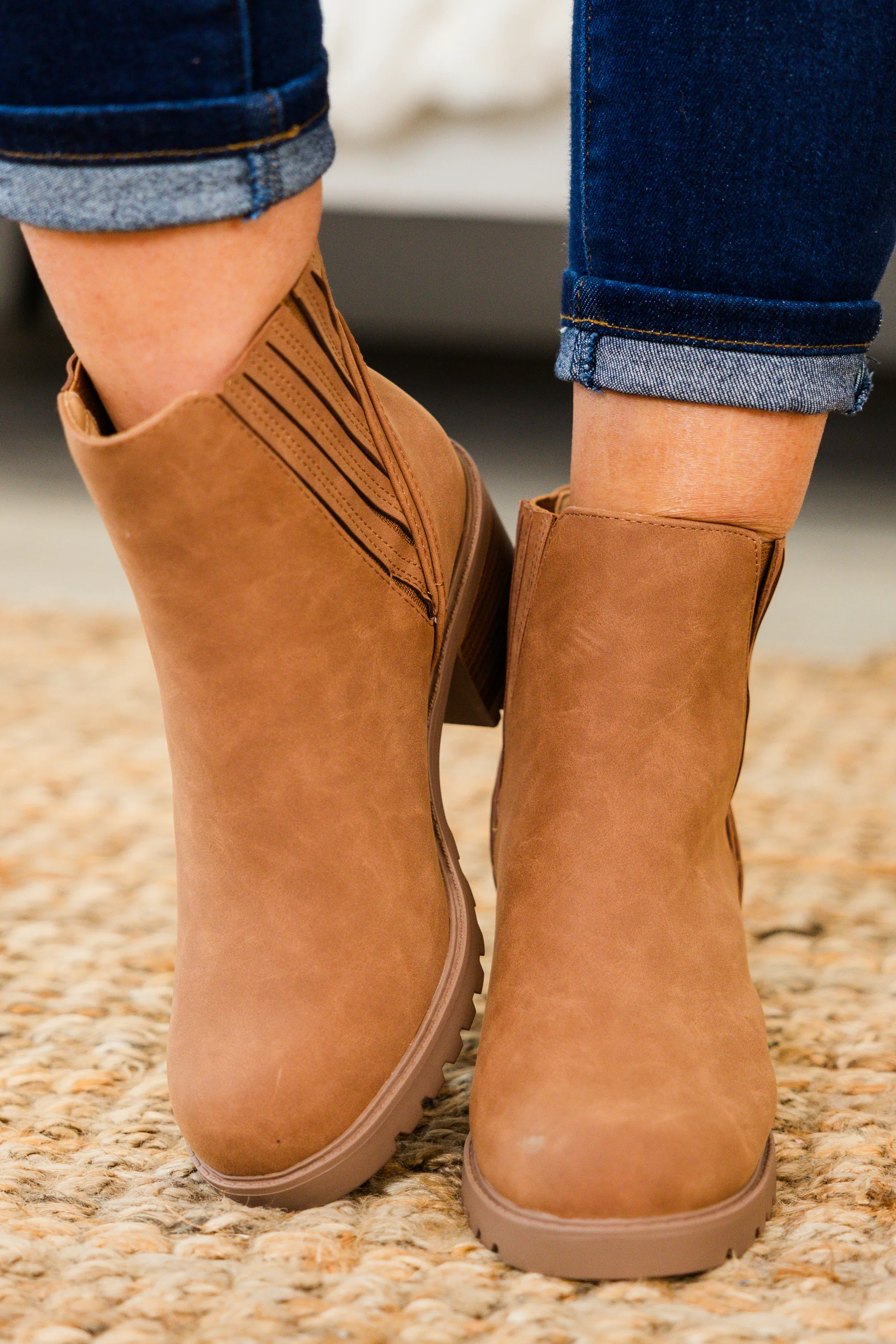 Shift In Perspective Booties, Cognac - Giverhouse
