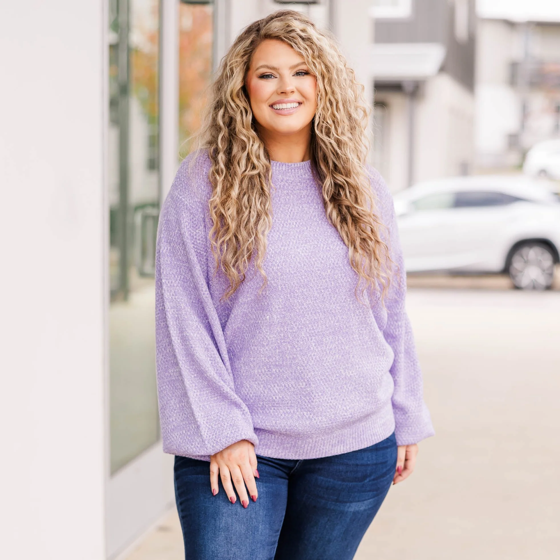 Cozy Bubble Sleeve Sweater, Lavender - Giverhouse