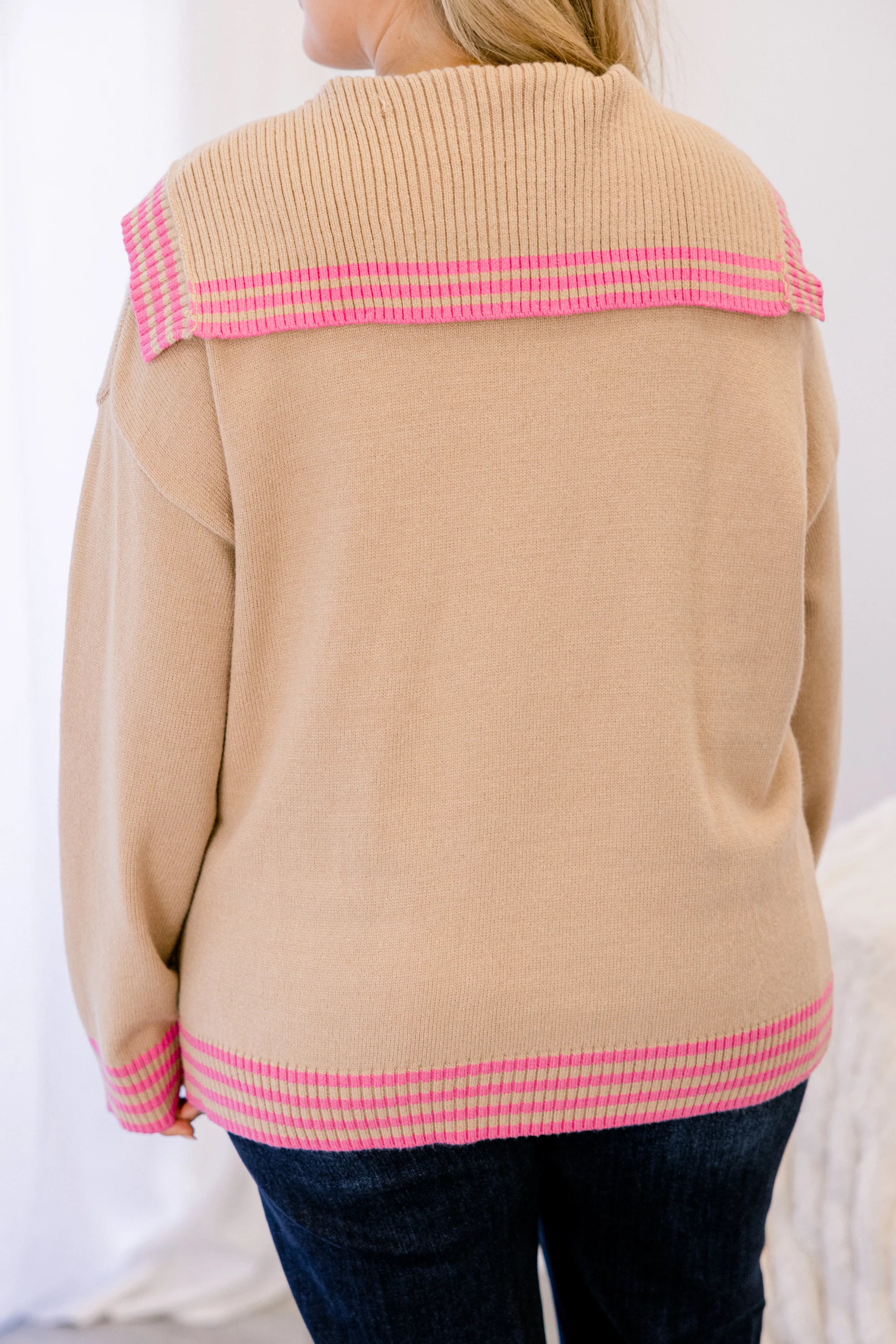 Smiling Through It All Sweater, Taupe-Pink - Giverhouse