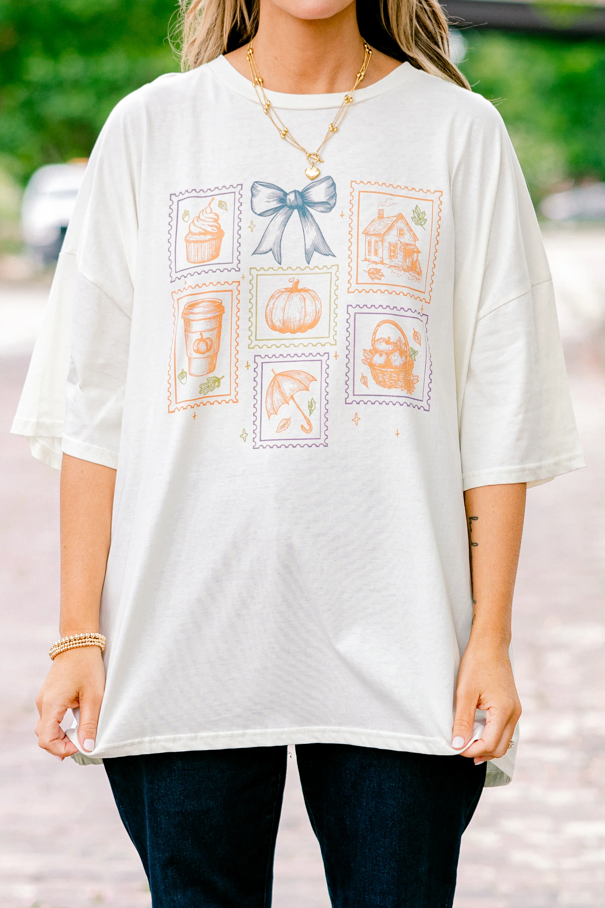 Days of Fall Boyfriend Tee, Ivory - Giverhouse