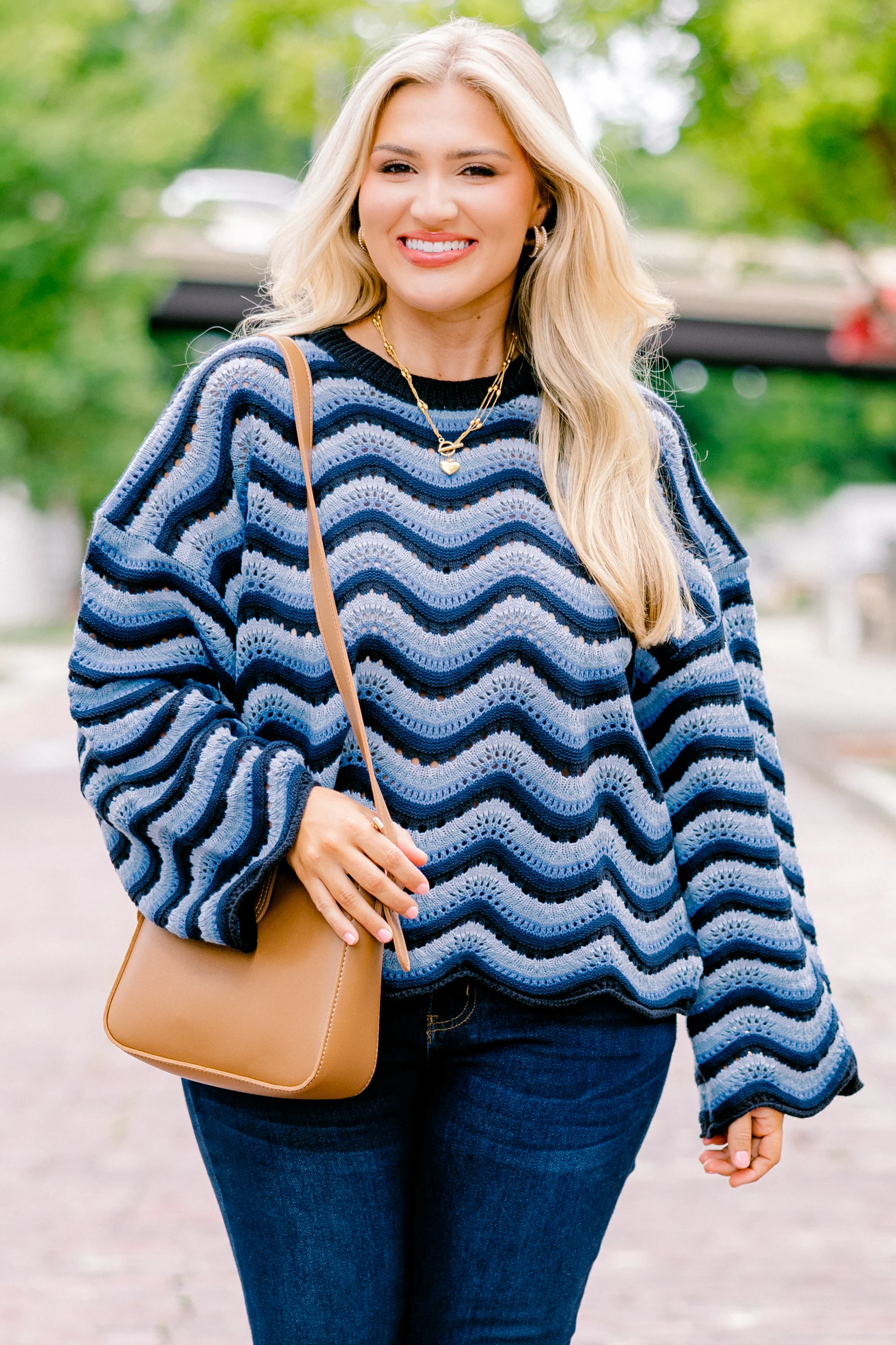 Wavy Comfort Sweater, Navy Blue - Giverhouse