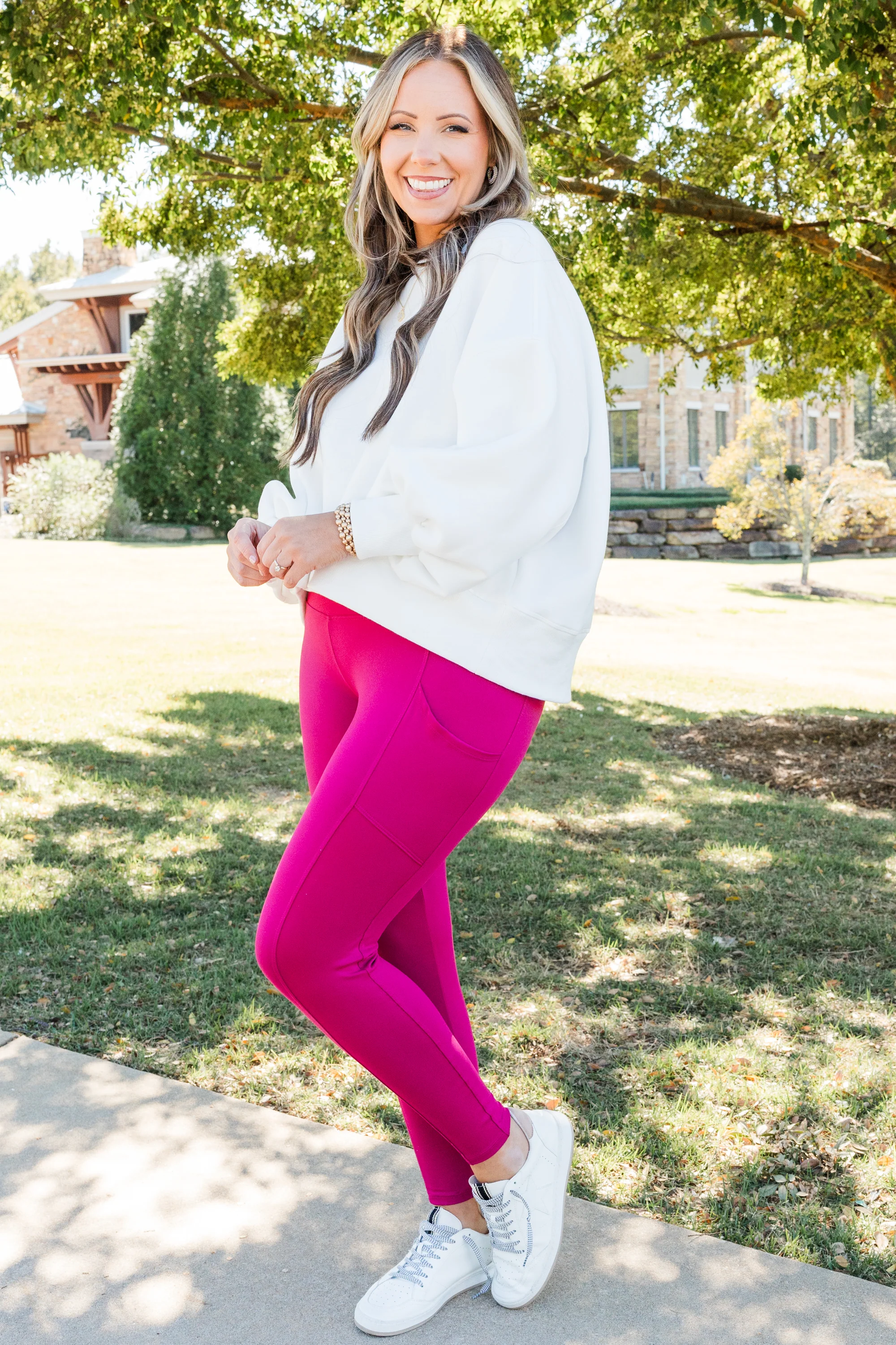 Bouncing Around Leggings, Magenta - Giverhouse