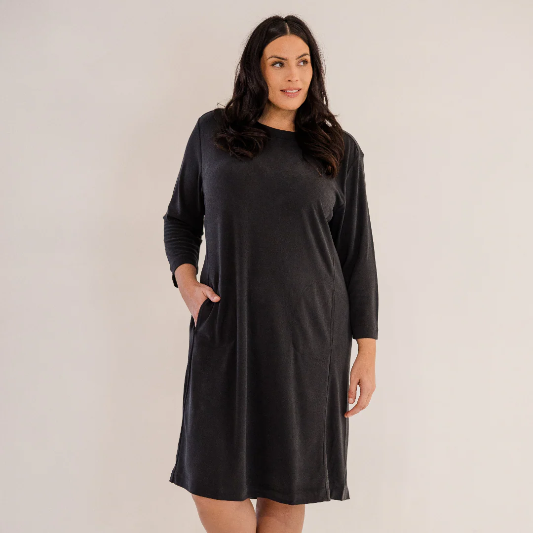 Audrey Boatneck Dress, Black - Giverhouse