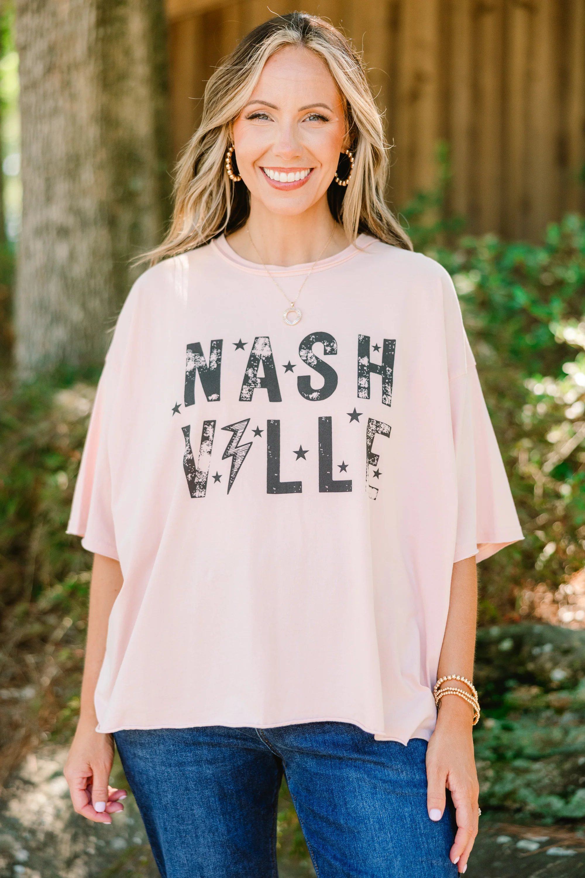 Nashville City Nights Vintage Wash Tee, Blush Pink - Giverhouse