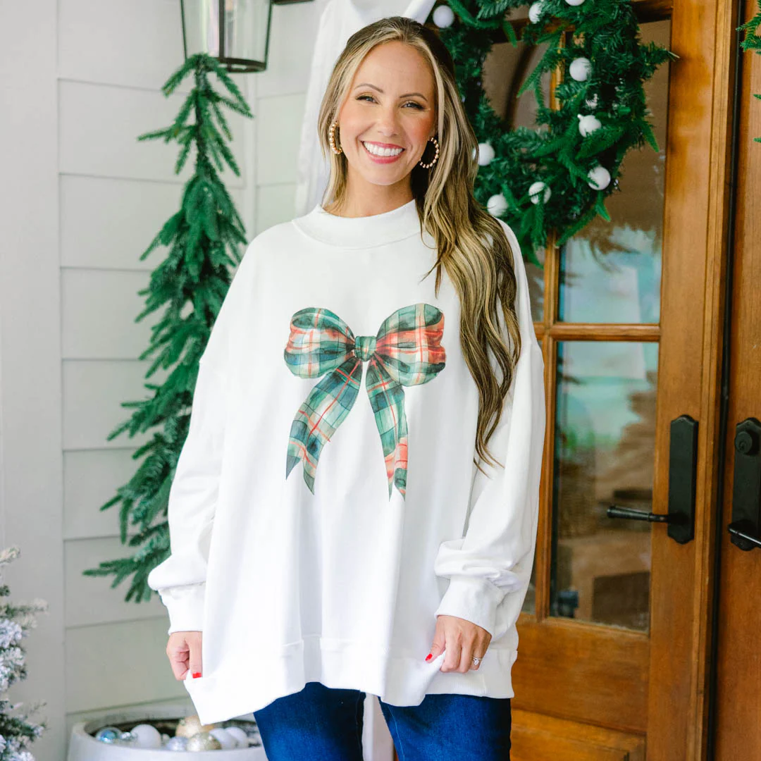 Wrapped In A Bow Mock Neck Pullover, Ivory - Giverhouse