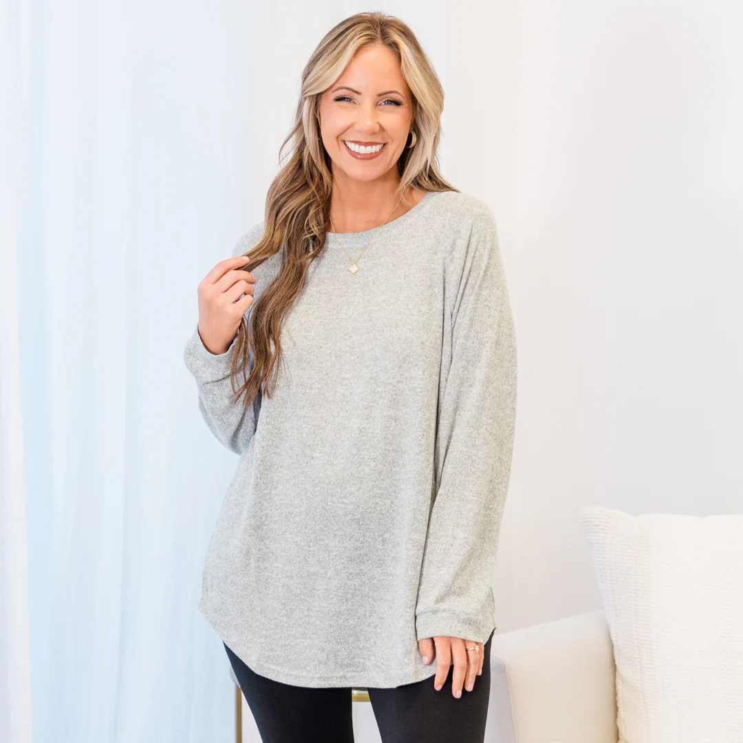Curved Hem Slouchy Dolman Knitted Tunic, Heather Gray - Giverhouse