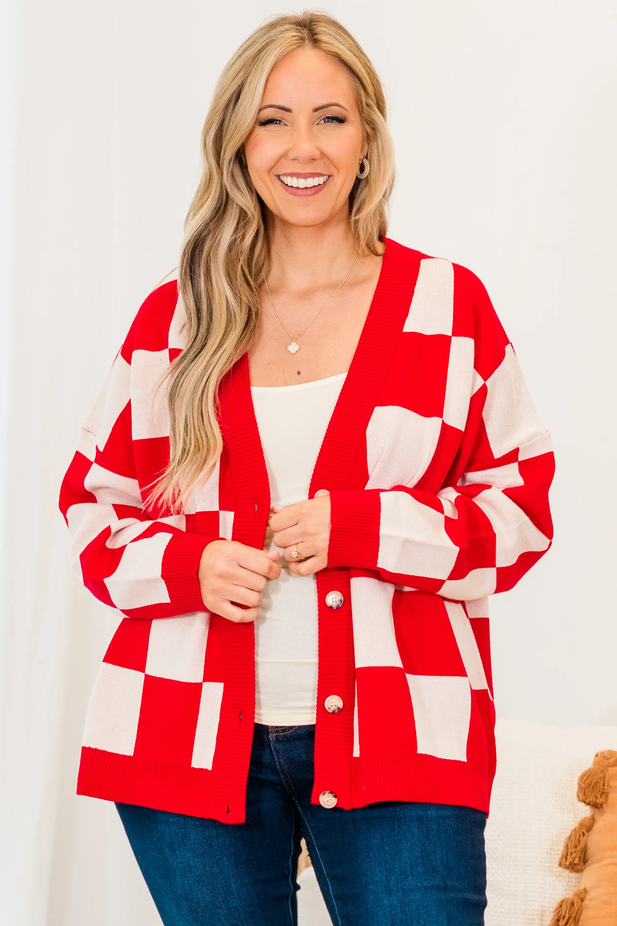 Checkmate Babe Cardigan, Red - Giverhouse