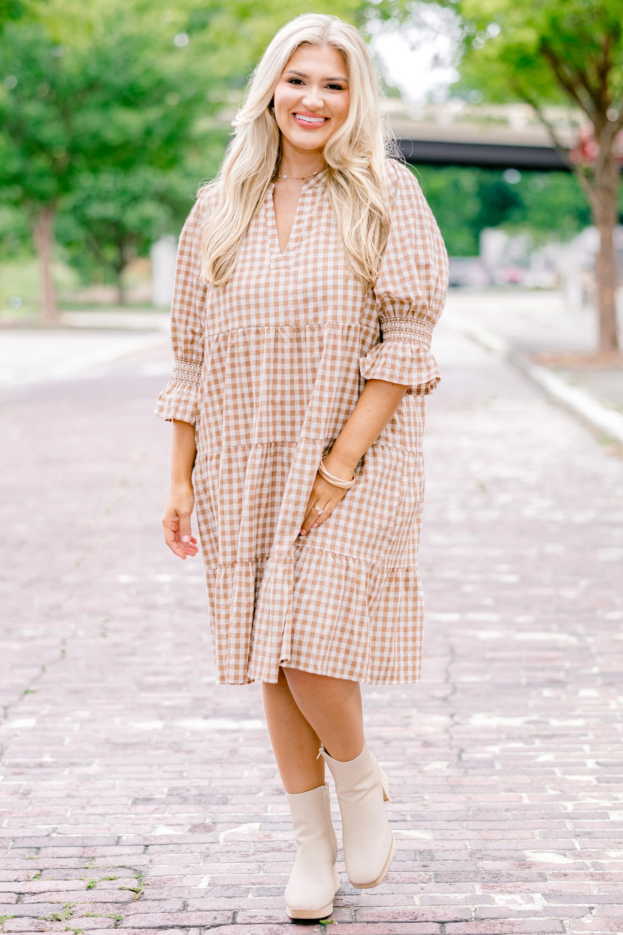 Sands Of Life Dress, Brown Gingham - Giverhouse