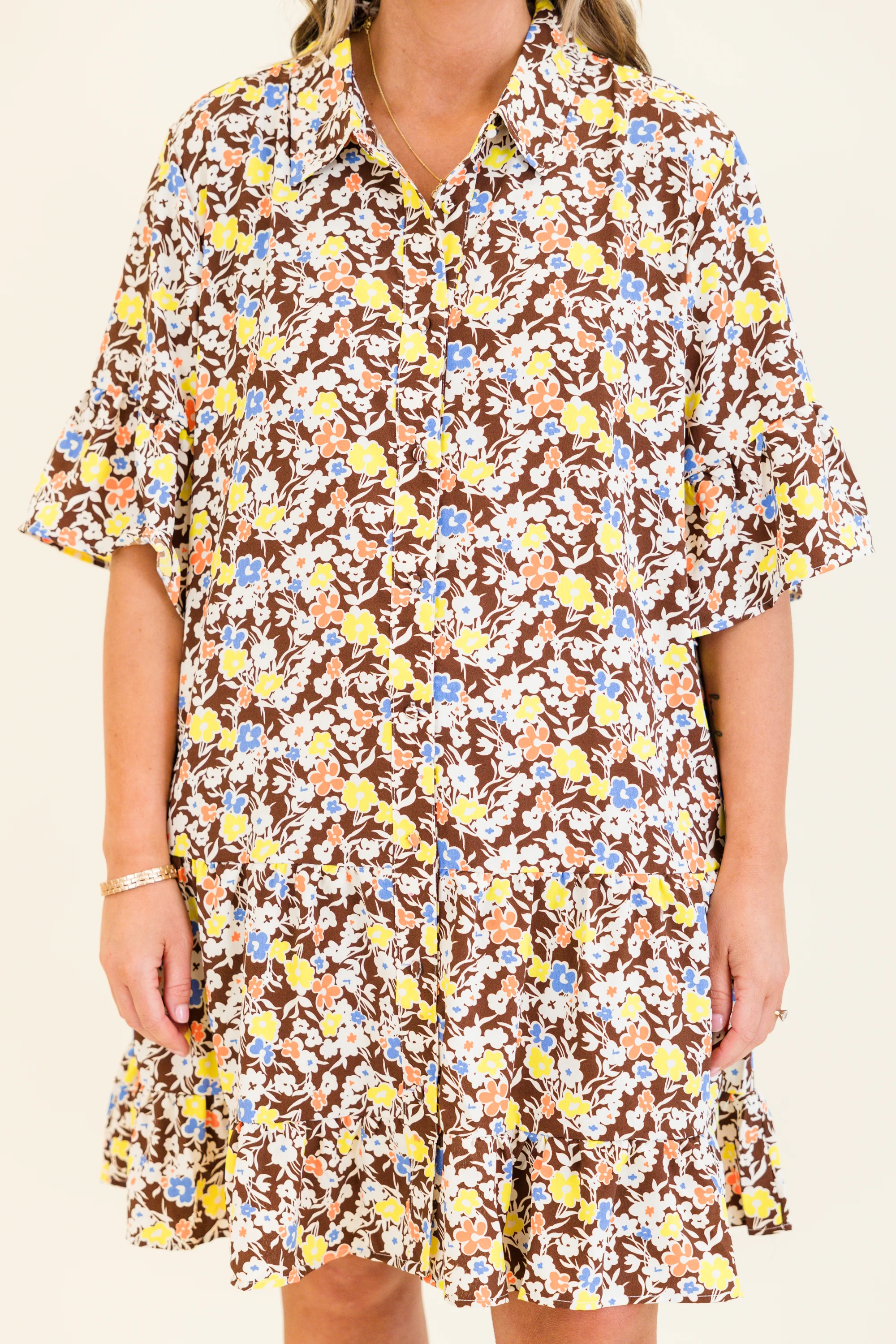 Somewhere Along The Way Dress, Brown Multi - Giverhouse