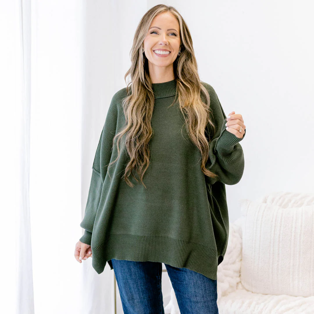 Perfectly Cozy Sweater, Dark Olive - Giverhouse