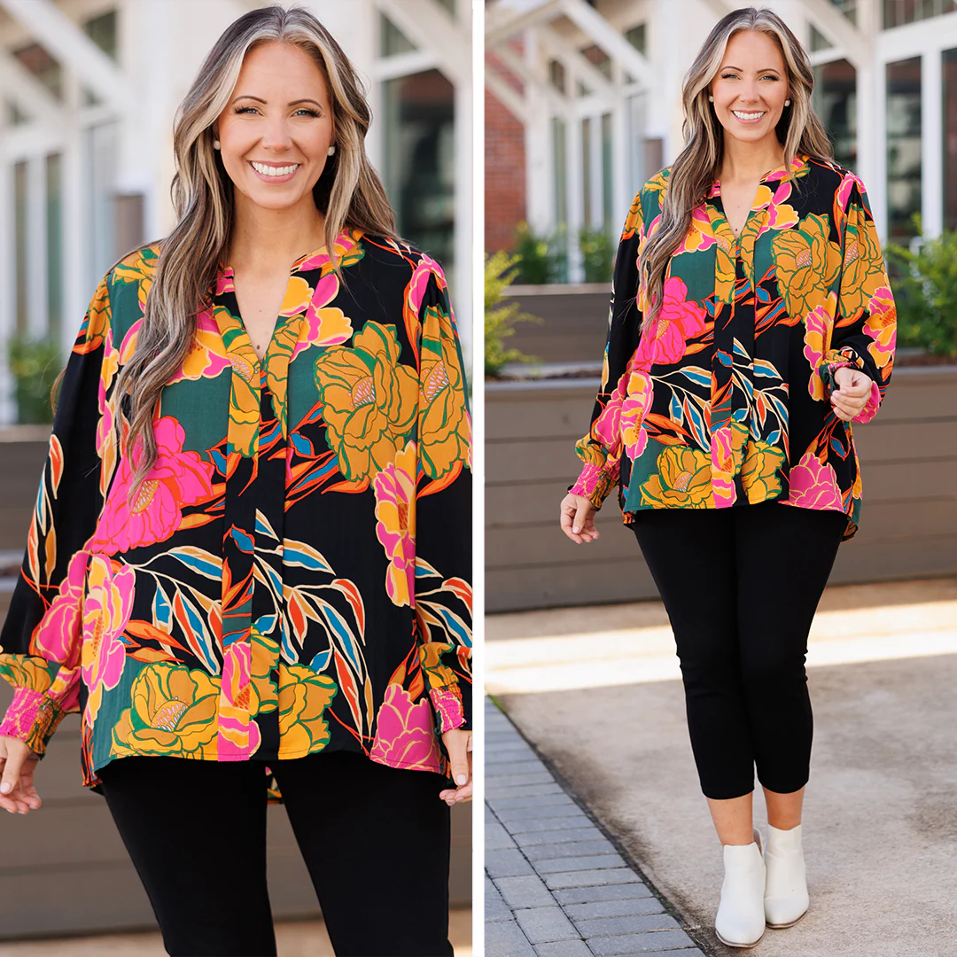 Vibrant Vine Blouse, Black - Giverhouse