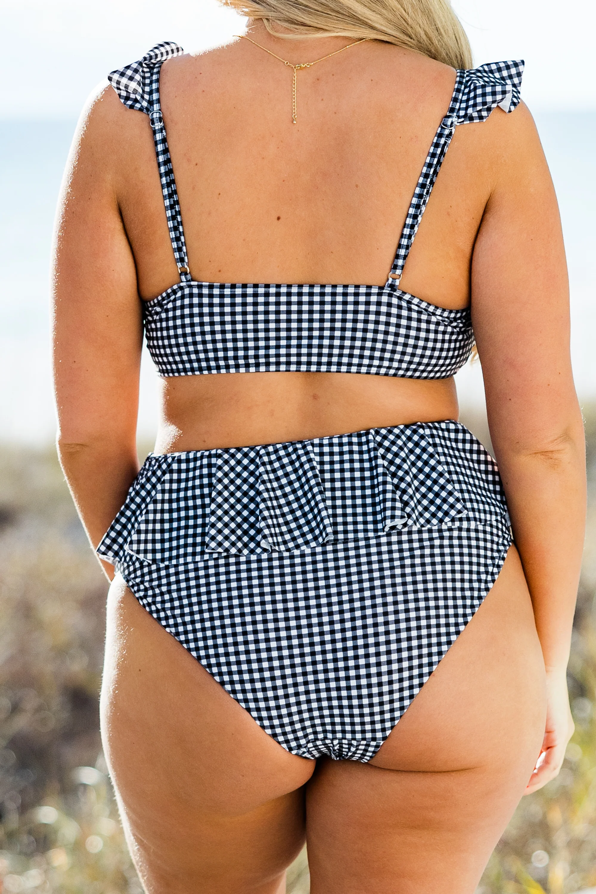 Sugar Sands Swim Top, Black/White Gingham - Giverhouse
