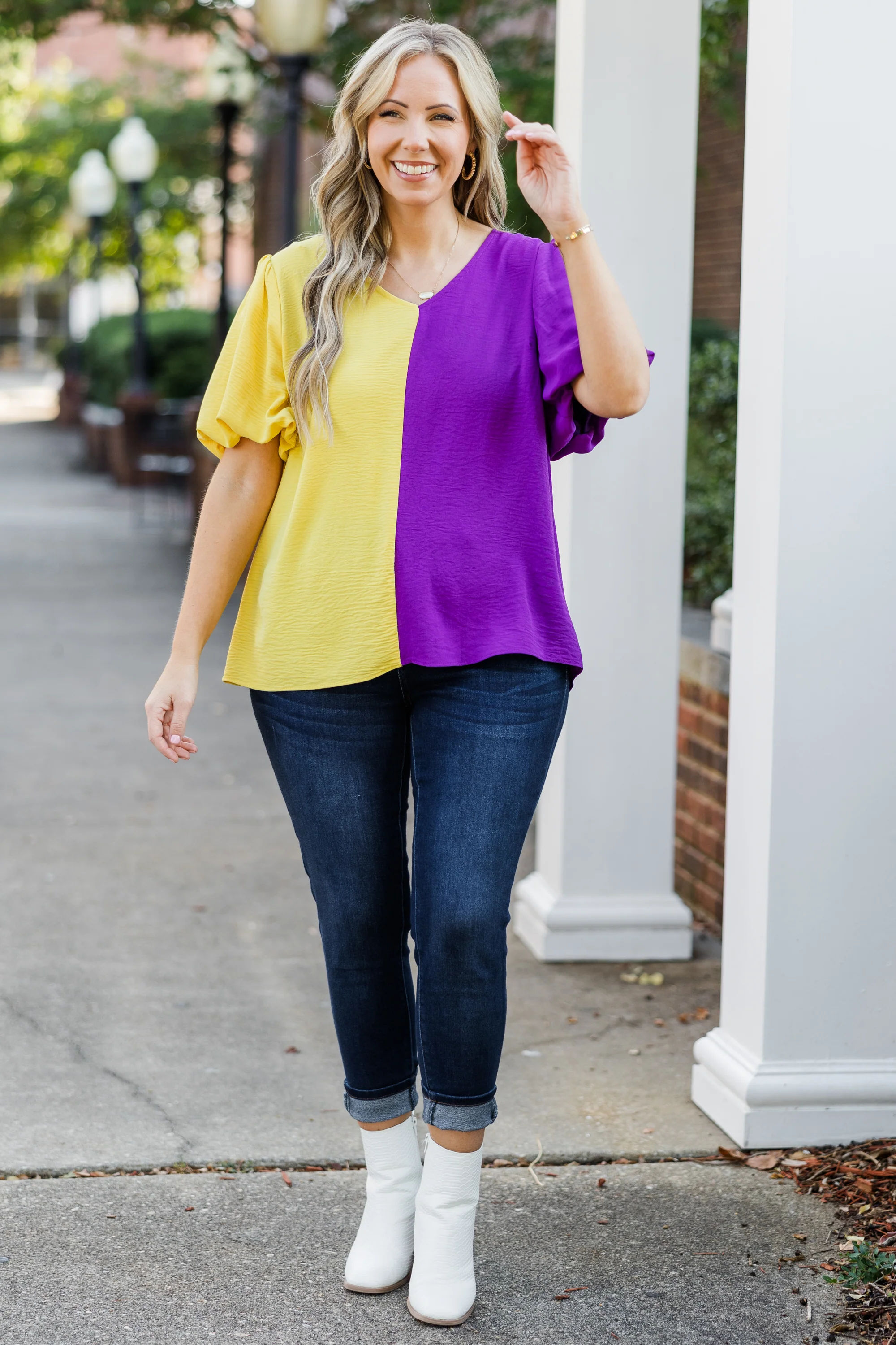 Sideline Sweetheart Top, Gold-Purple - Giverhouse
