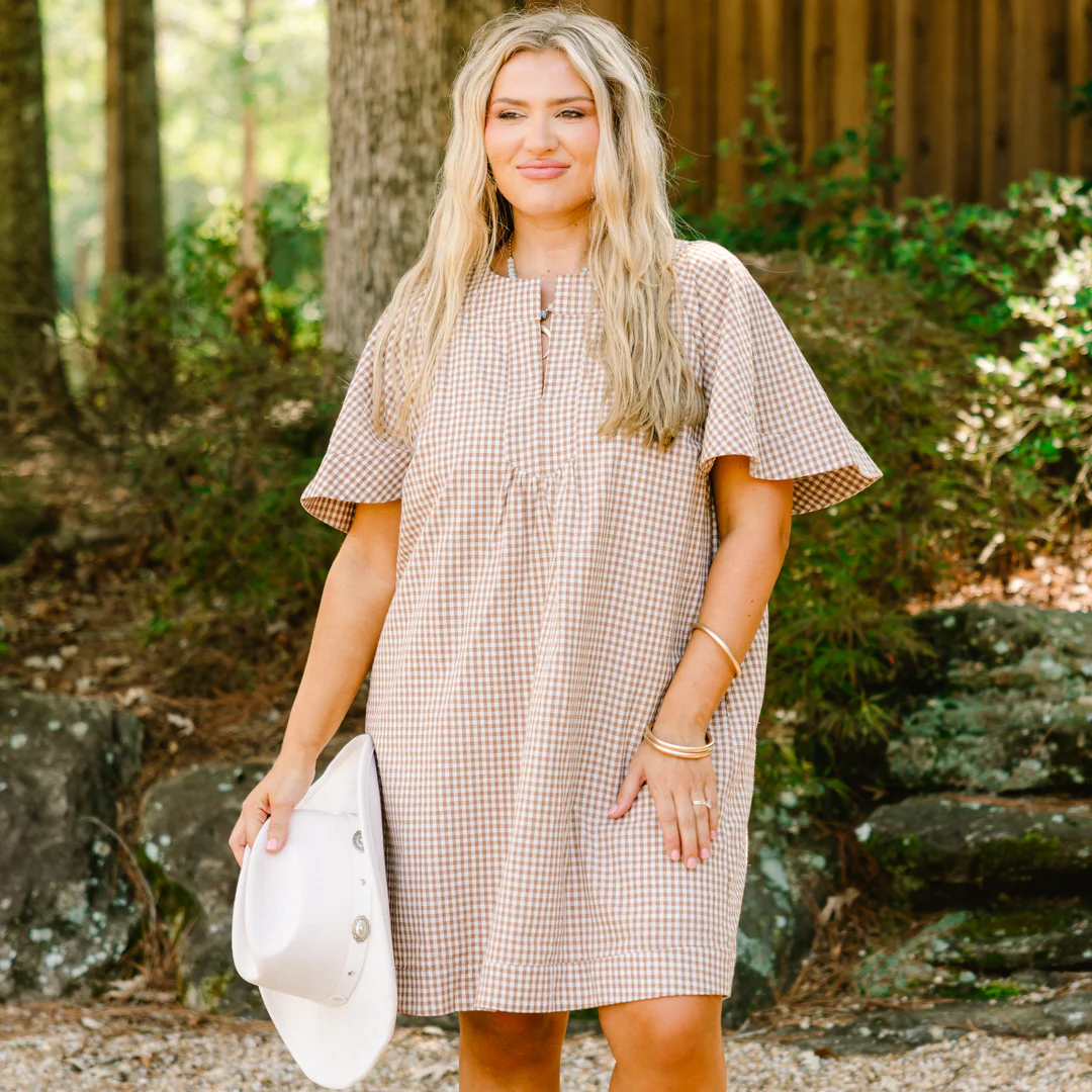 Going The Right Way Dress, Brown Gingham - Giverhouse