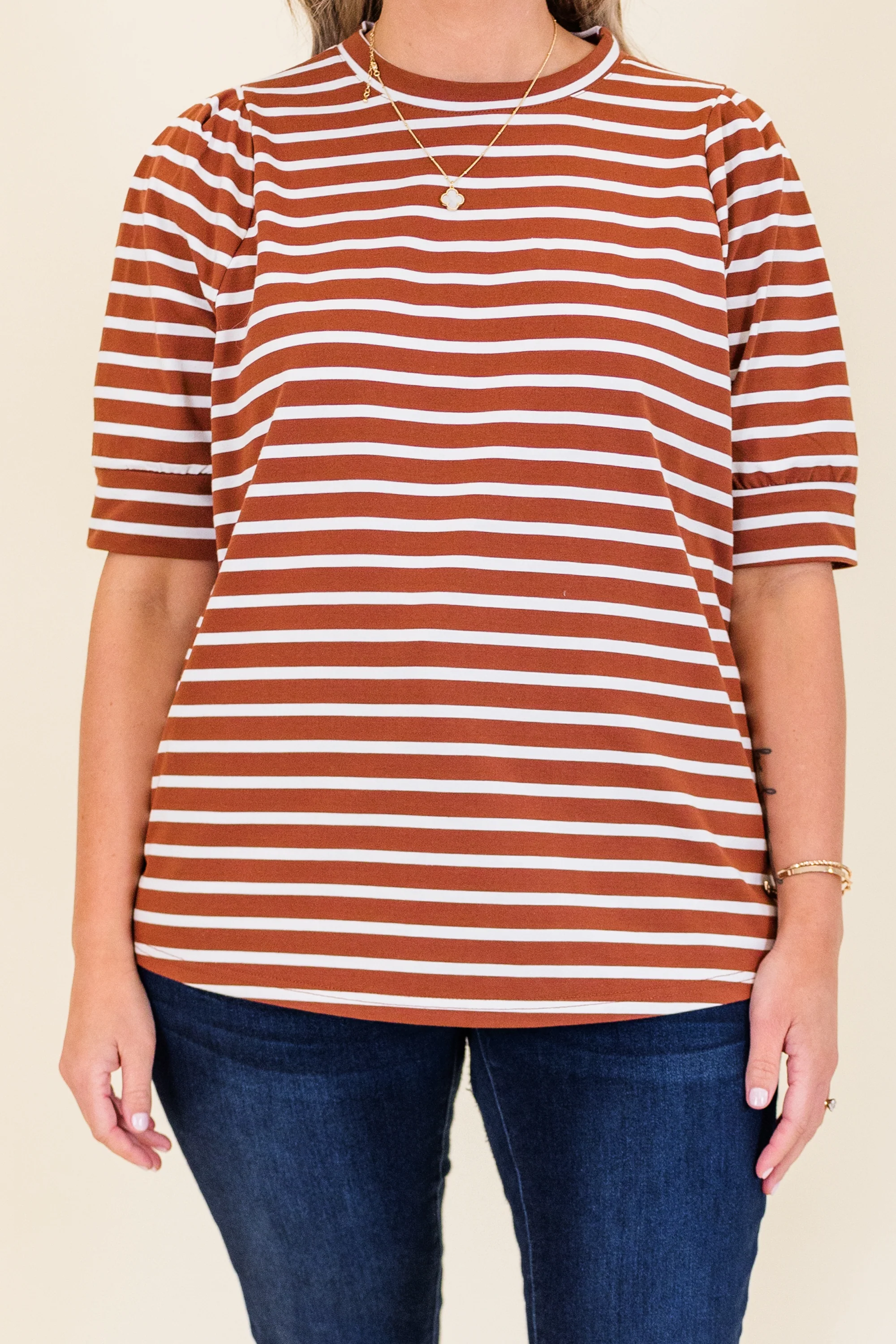 Signature Stripes Top, Burgundy-White - Giverhouse