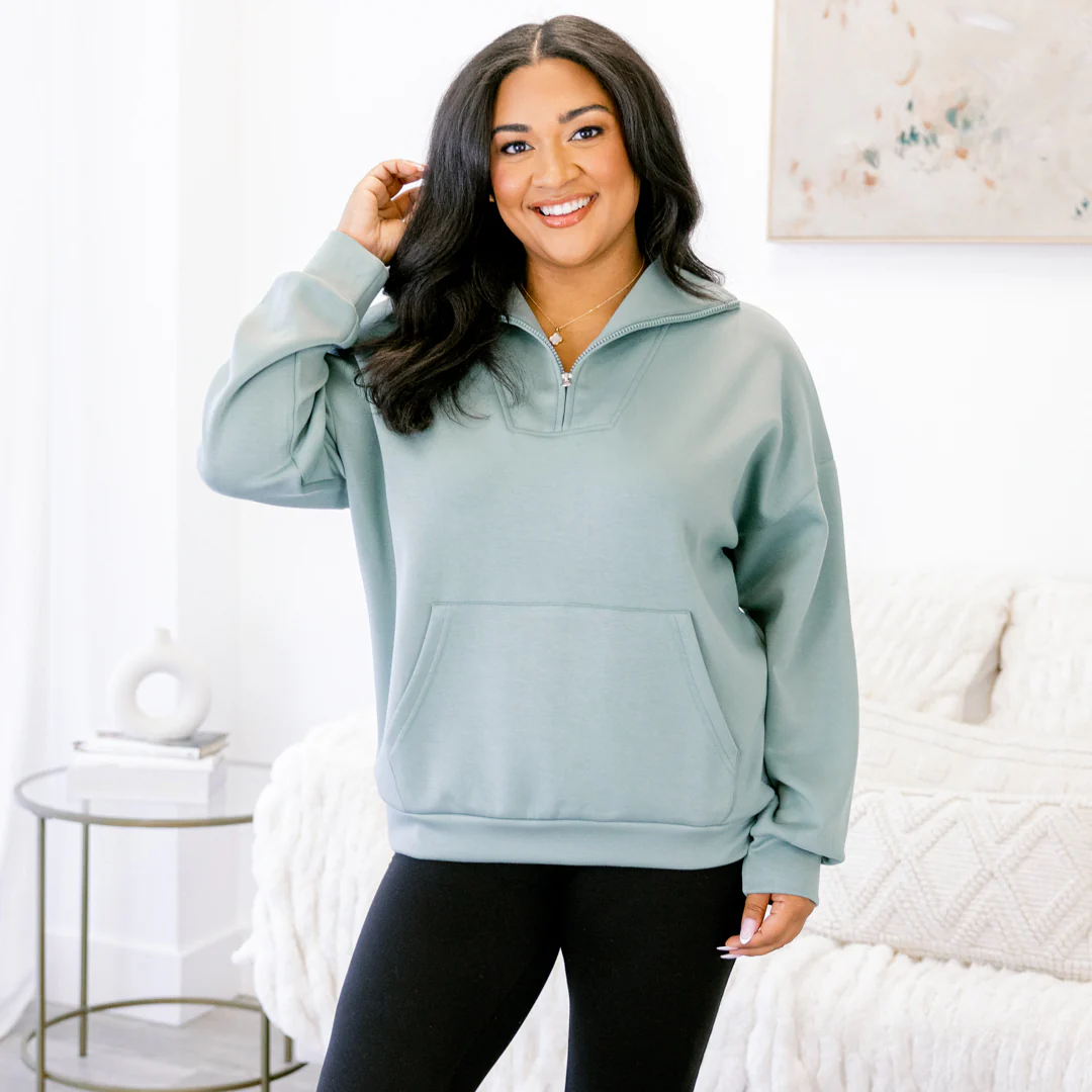 Sporty Chic Pullover, Sage - Giverhouse