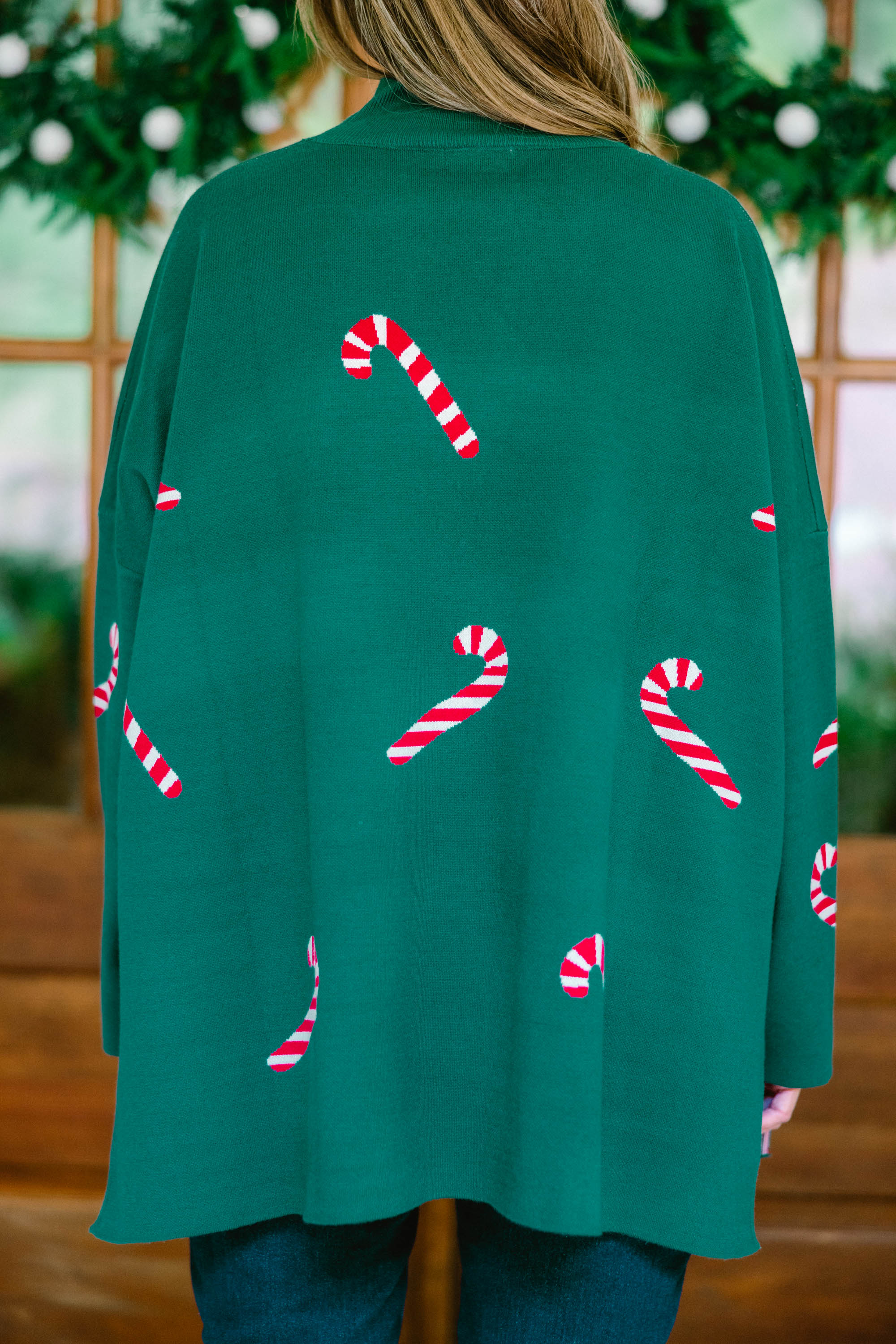 Everything And More Sweater, Green Candy Cane - Giverhouse