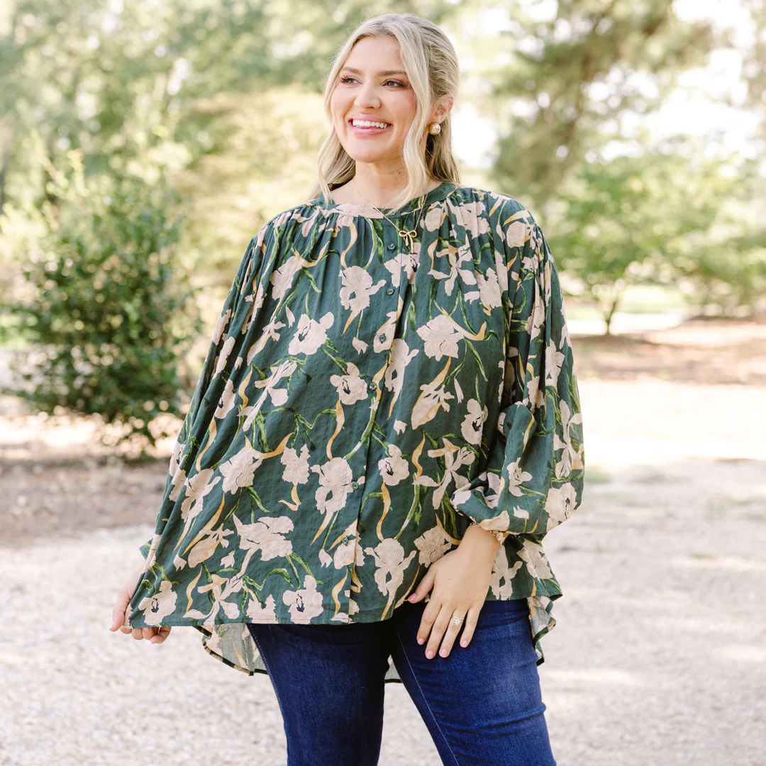 Away From It All Tunic, Green Floral - Giverhouse