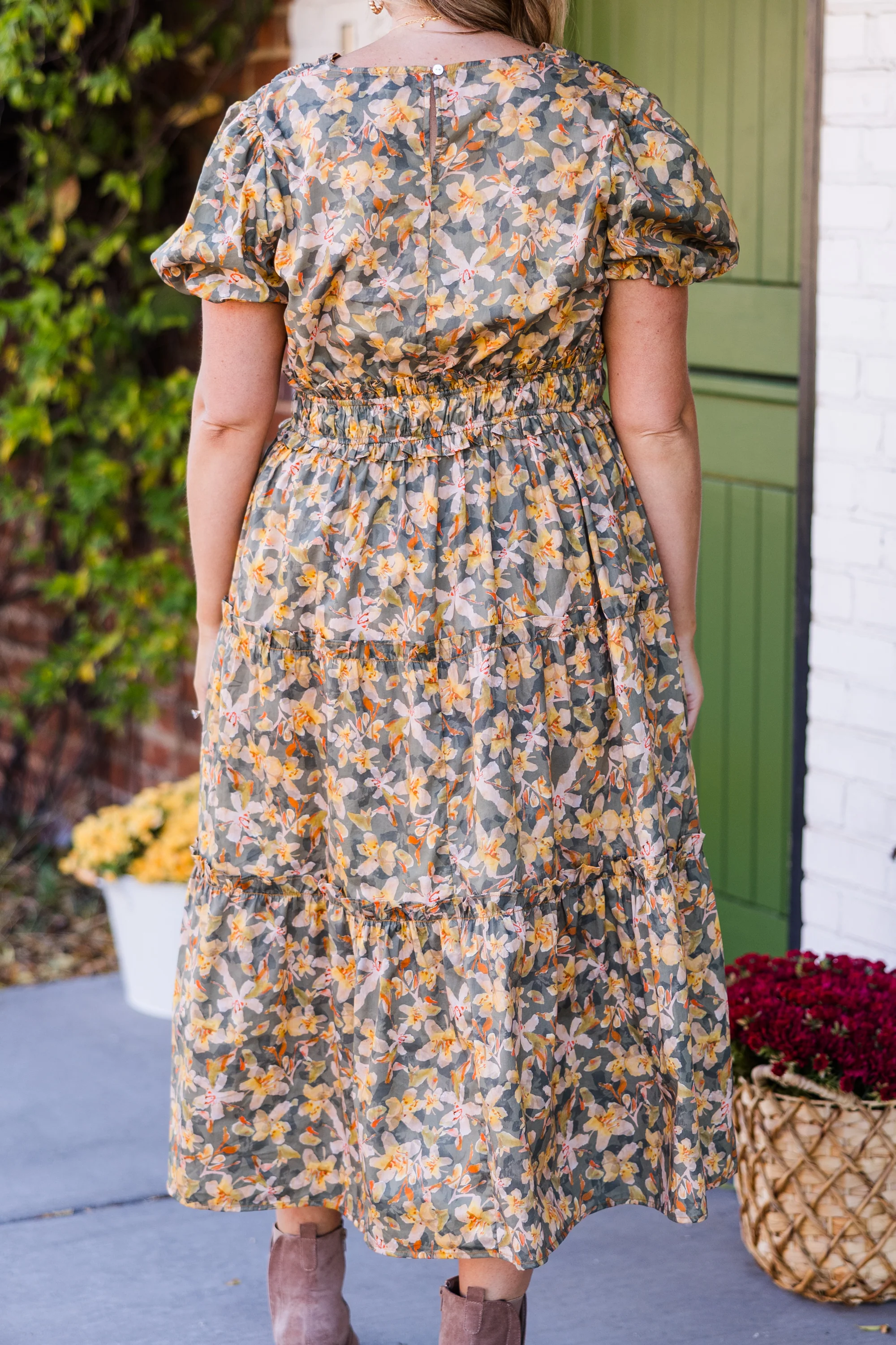 Muted Garden Midi Dress, Yellow - Giverhouse