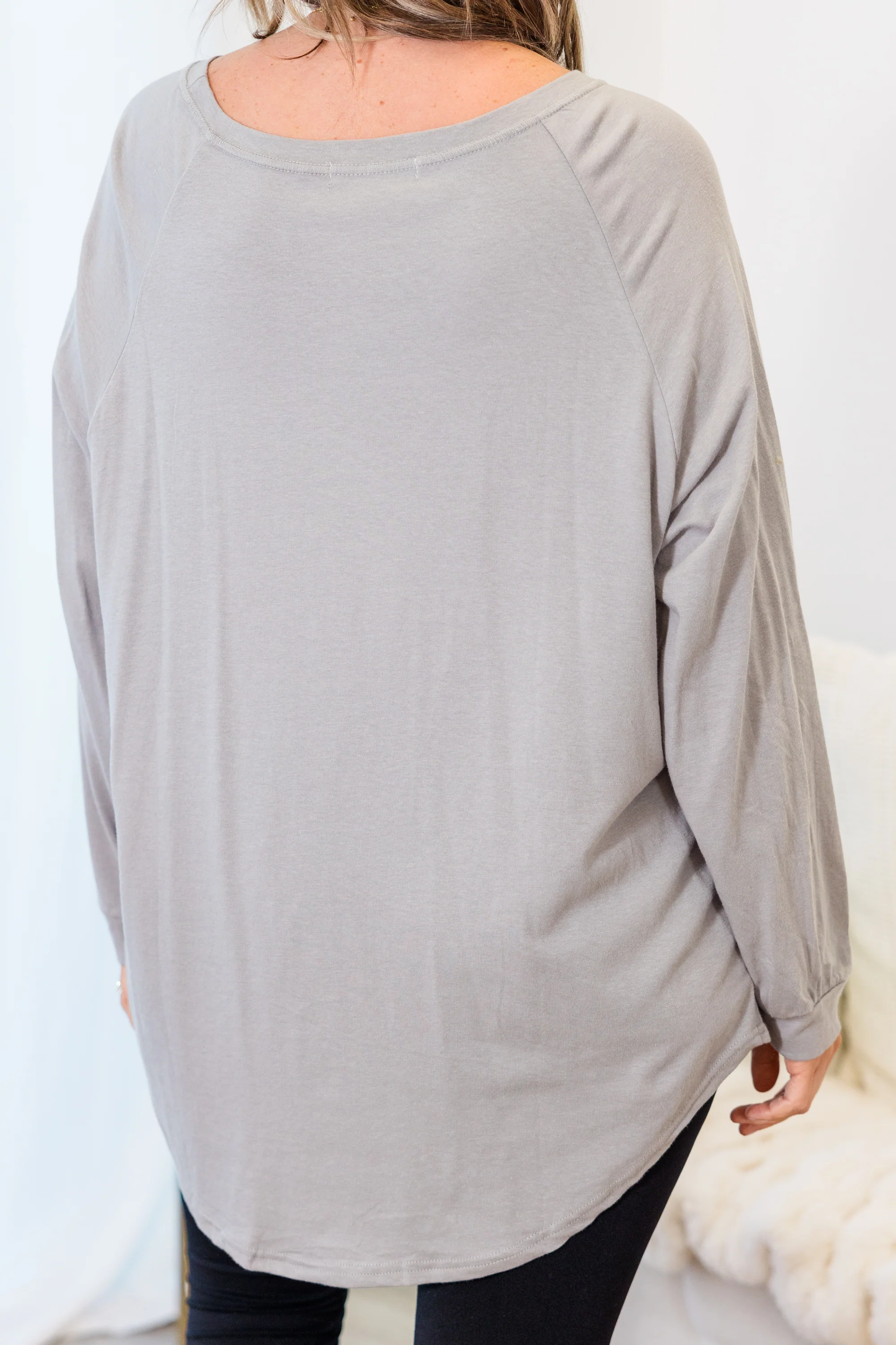 Curved Hem Slouchy Dolman Tunic, Smokey Gray - Giverhouse