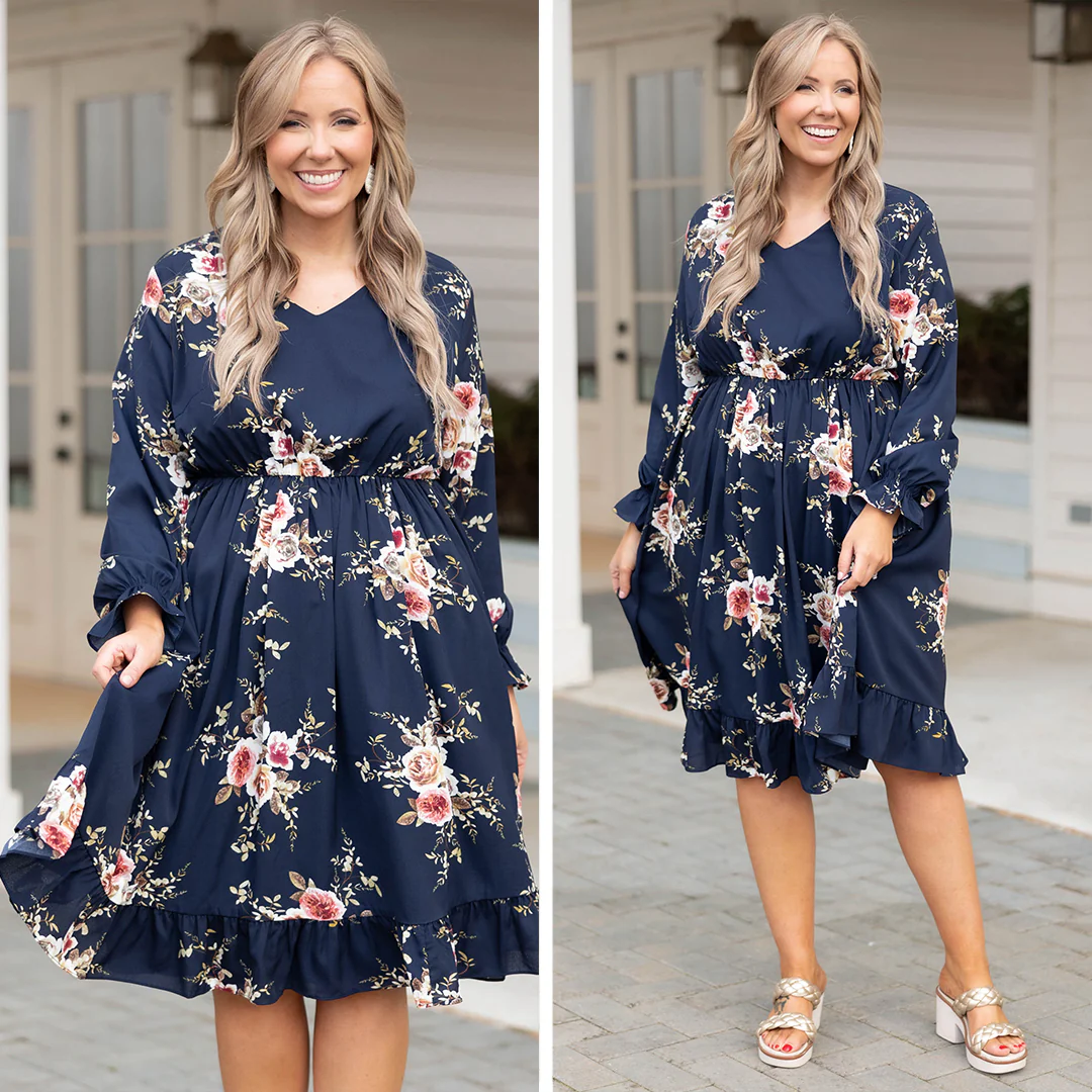 Beautifully Blooming Dress, Navy - Giverhouse