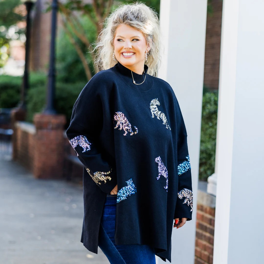Mother Of The Jungle Sweater, Black Sequin - Giverhouse