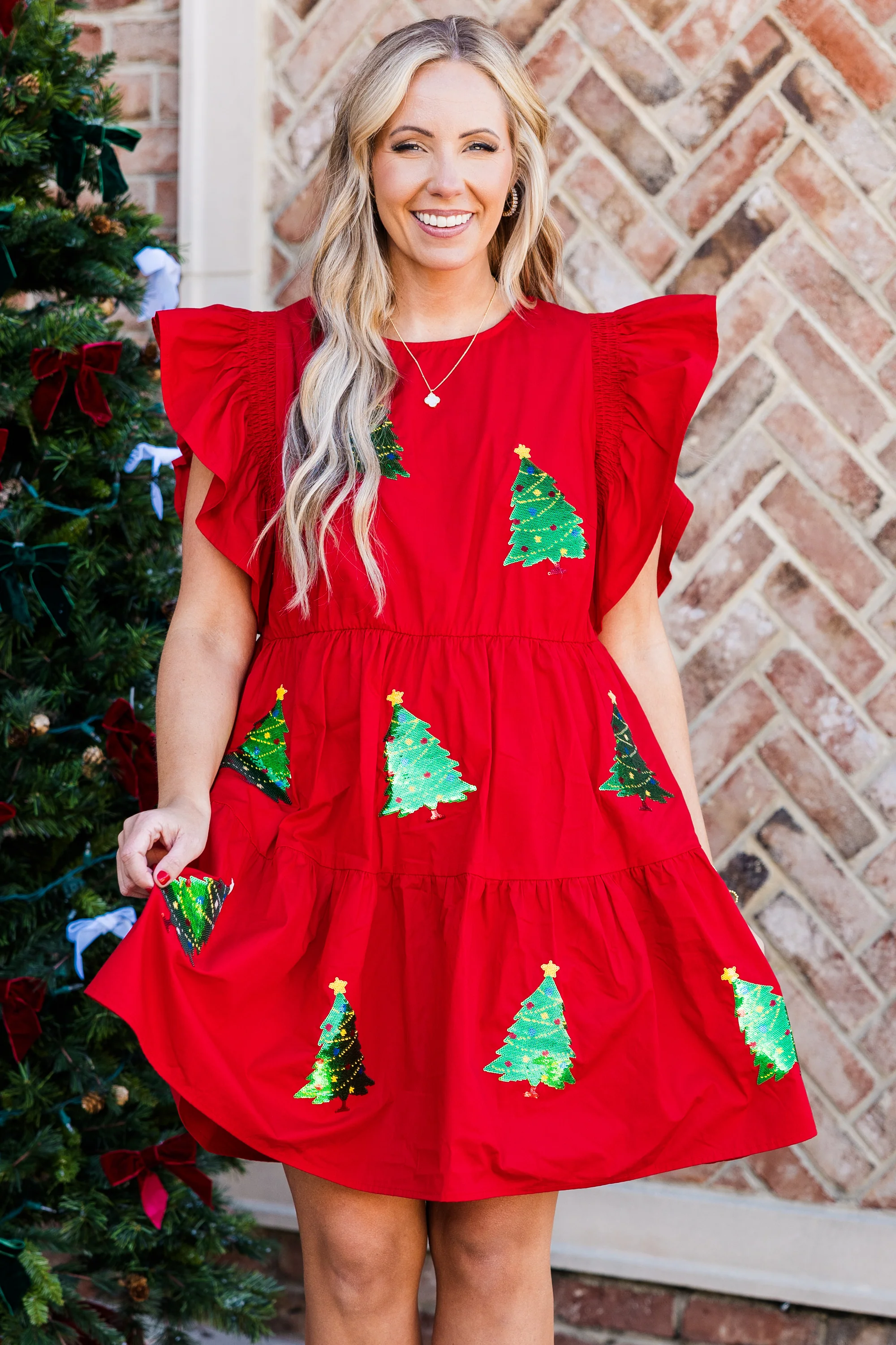 Christmas Tree Twirl Dress, Red - Giverhouse