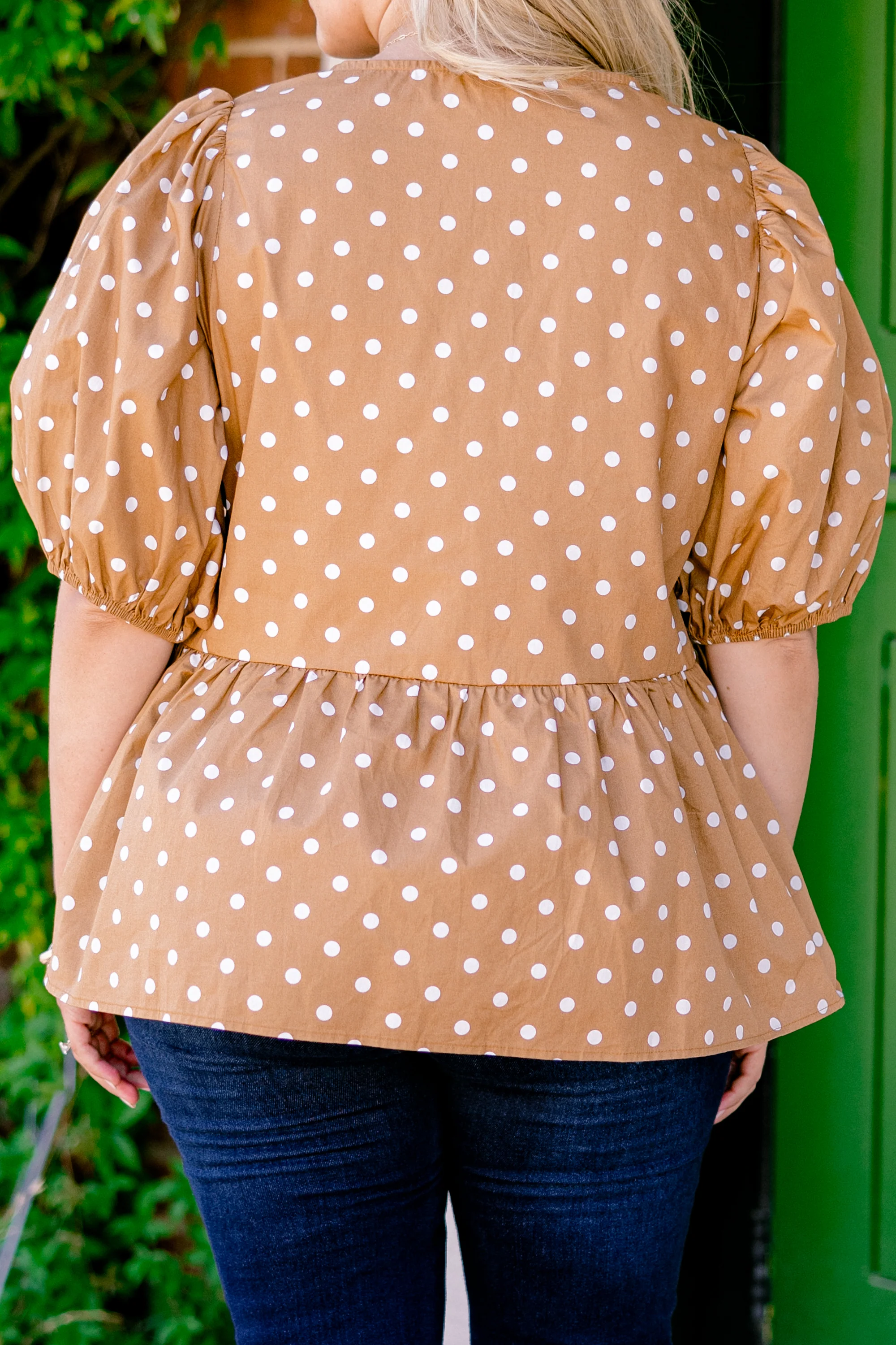 Take It Easy Now Top, Camel Polka Dot - Giverhouse