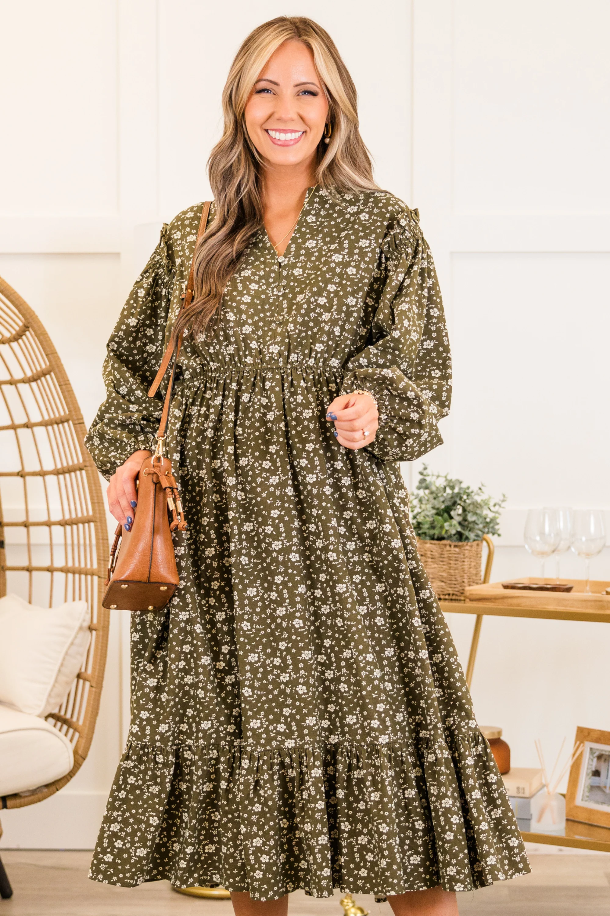 Memorize Today Dress, Olive Floral - Giverhouse