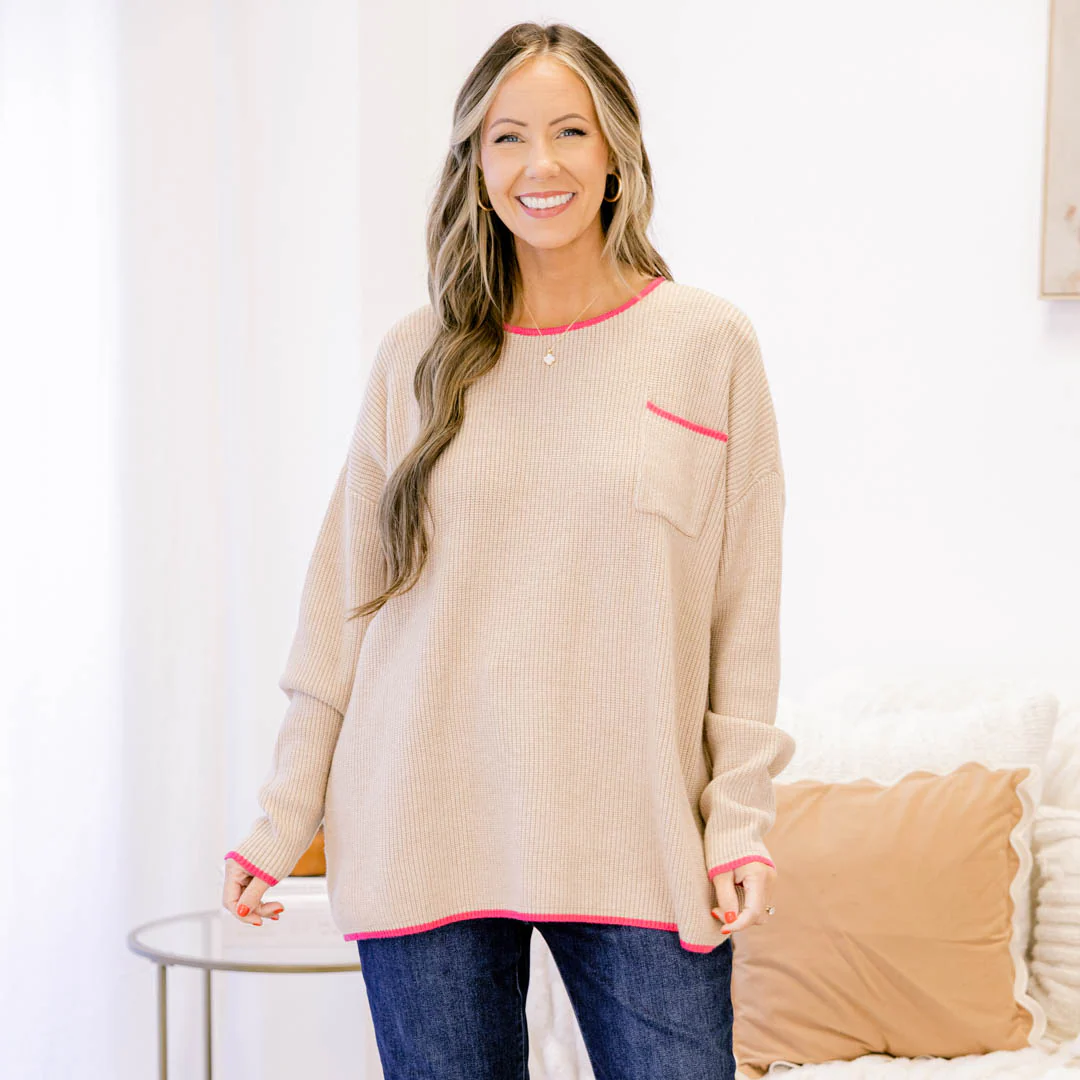 Can't Keep Going Sweater, Taupe-Pink - Giverhouse