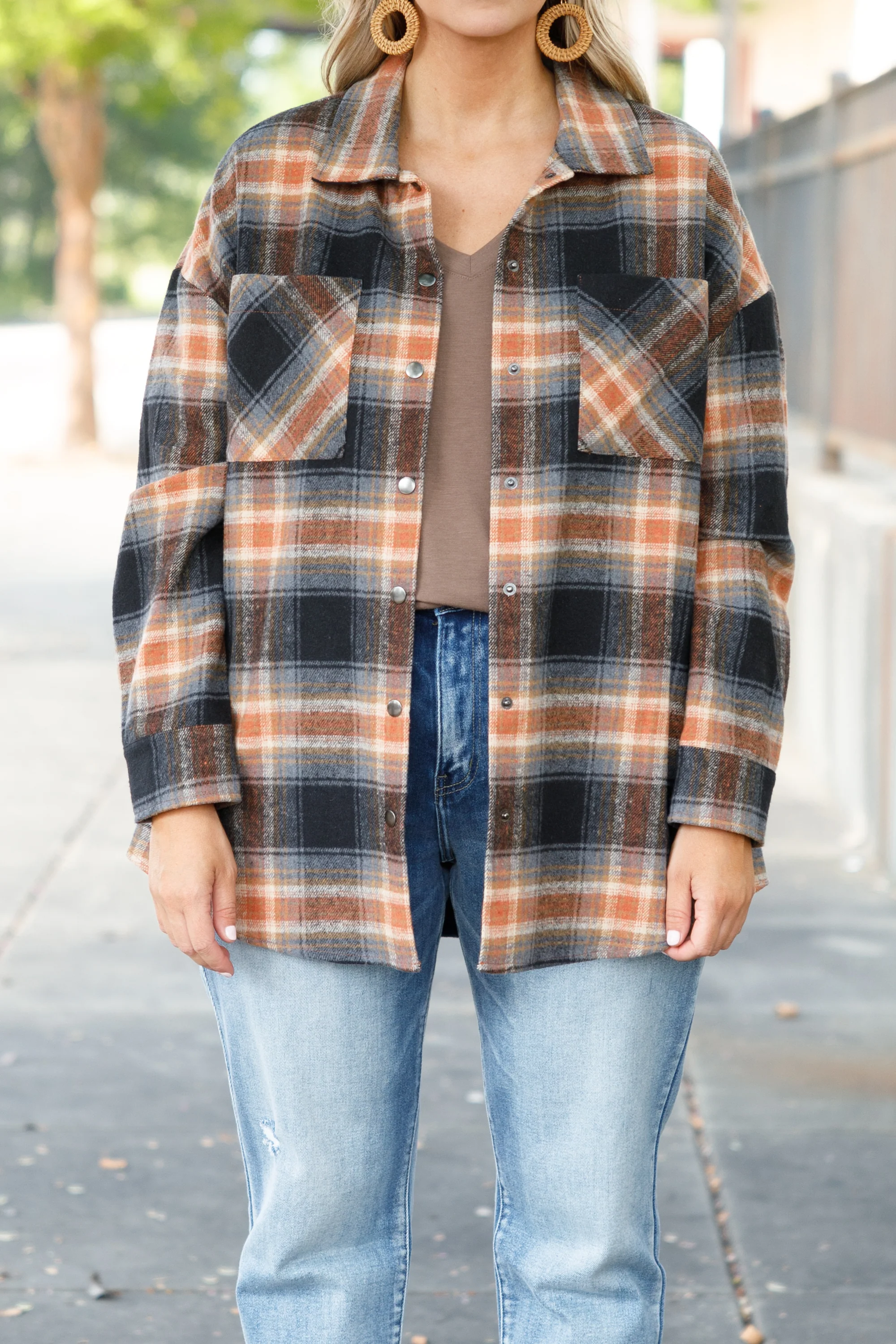 Not Your Boyfriend's Flannel Shacket, Orange - Giverhouse