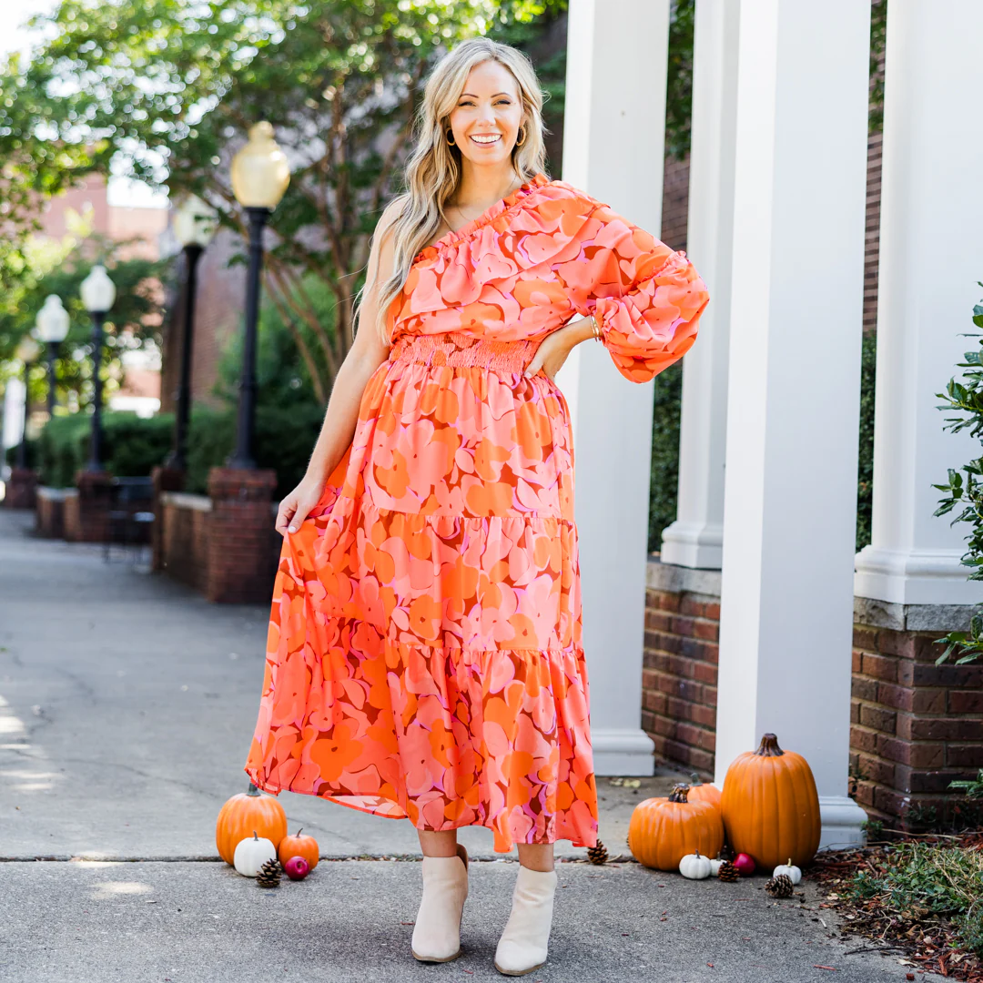 Love In The Moment Maxi Dress, Orange Floral - Giverhouse