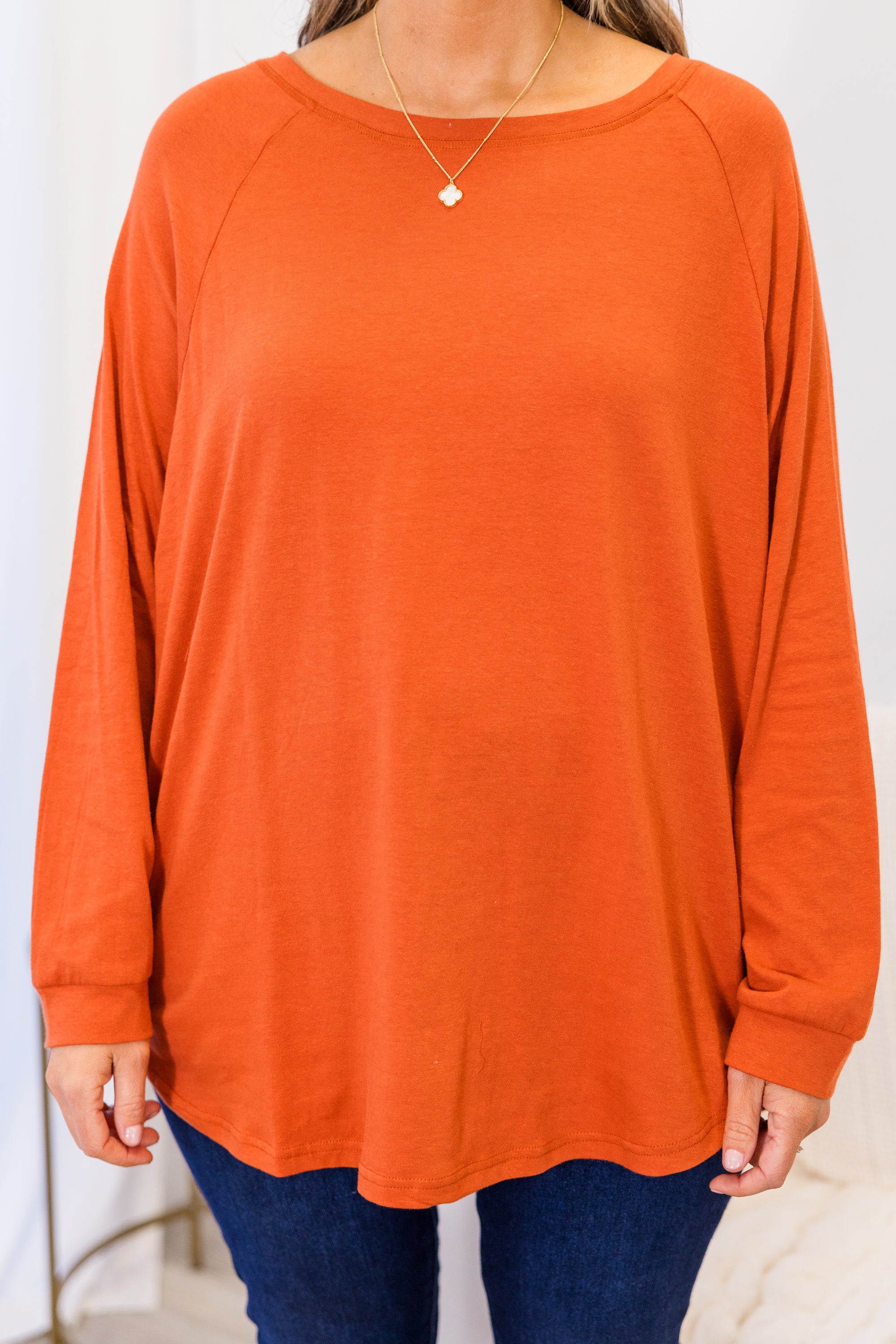 Curved Hem Slouchy Dolman Tunic, Rust - Giverhouse