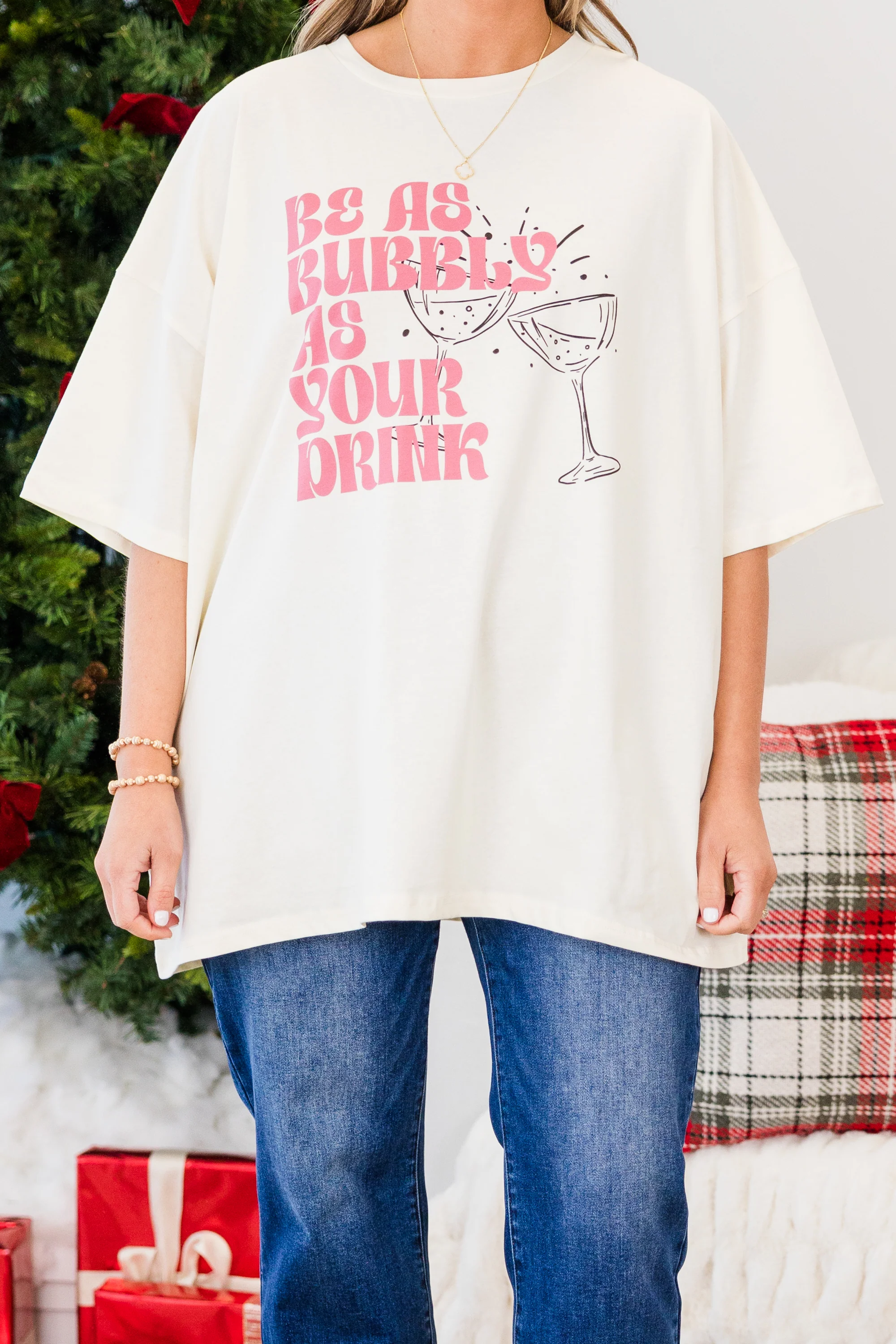 Be Bubbly Boyfriend Tee, Ivory - Giverhouse