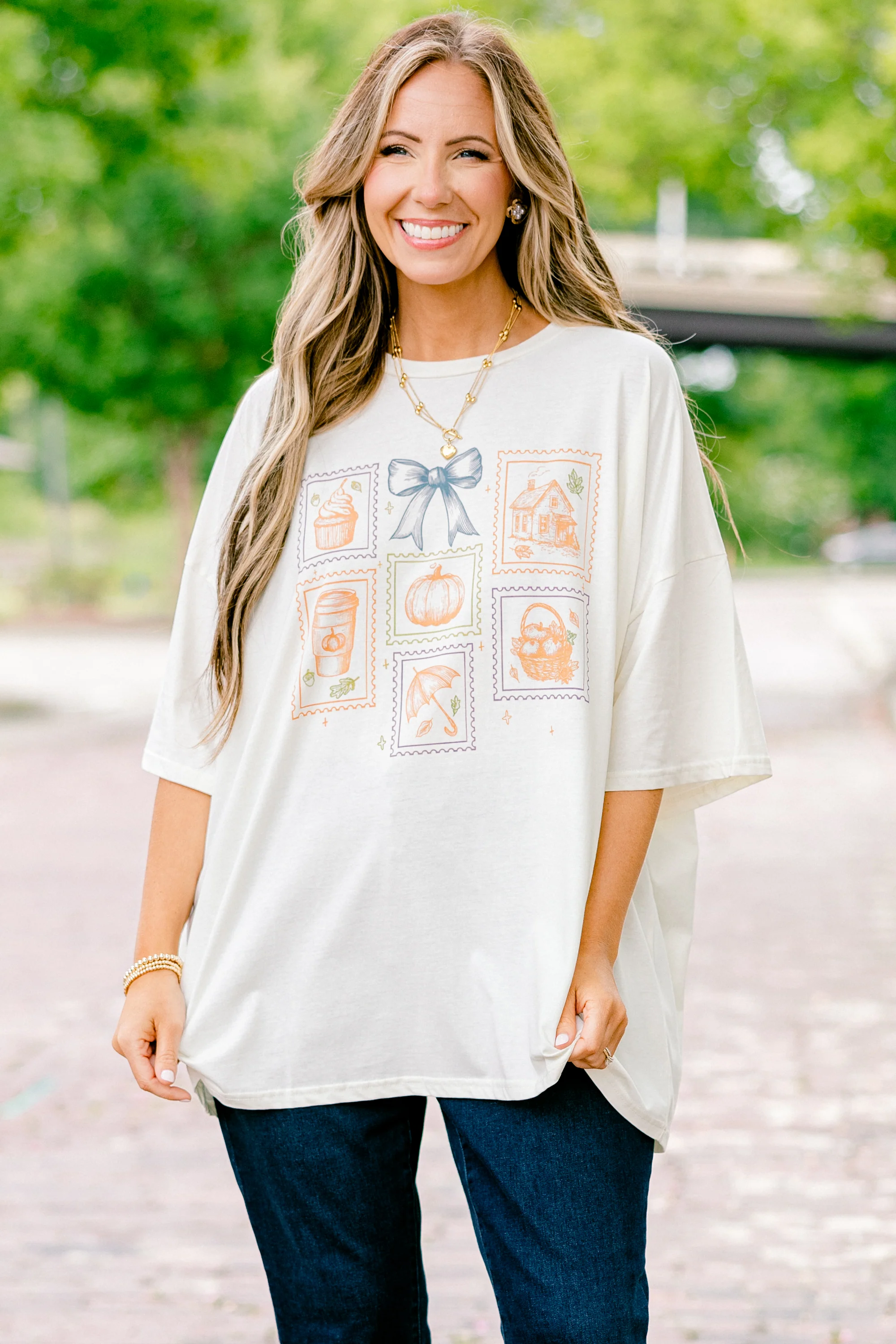 Days of Fall Boyfriend Tee, Ivory - Giverhouse