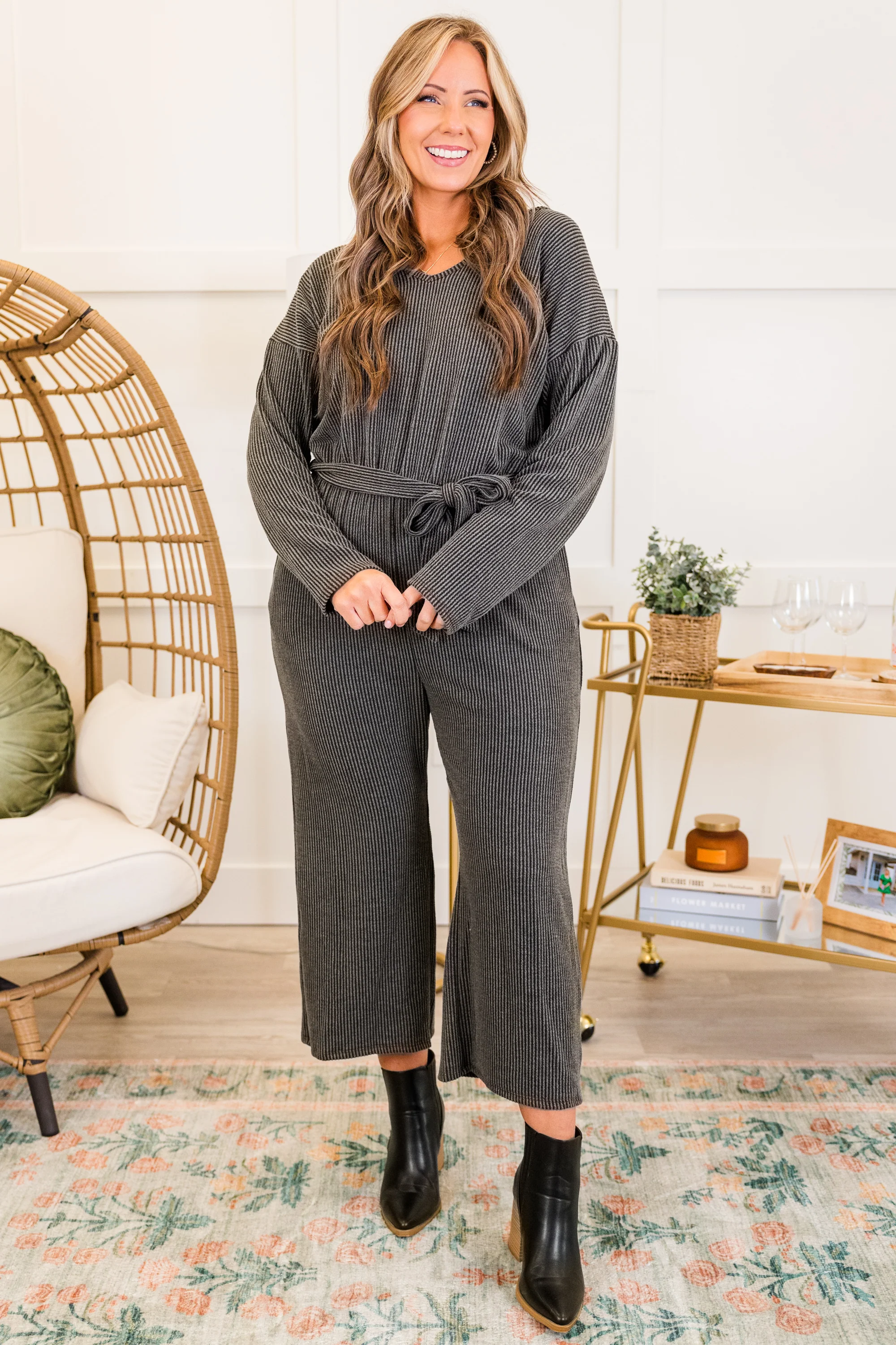 Firepits and Cozy Knits Jumpsuit, Charcoal - Giverhouse
