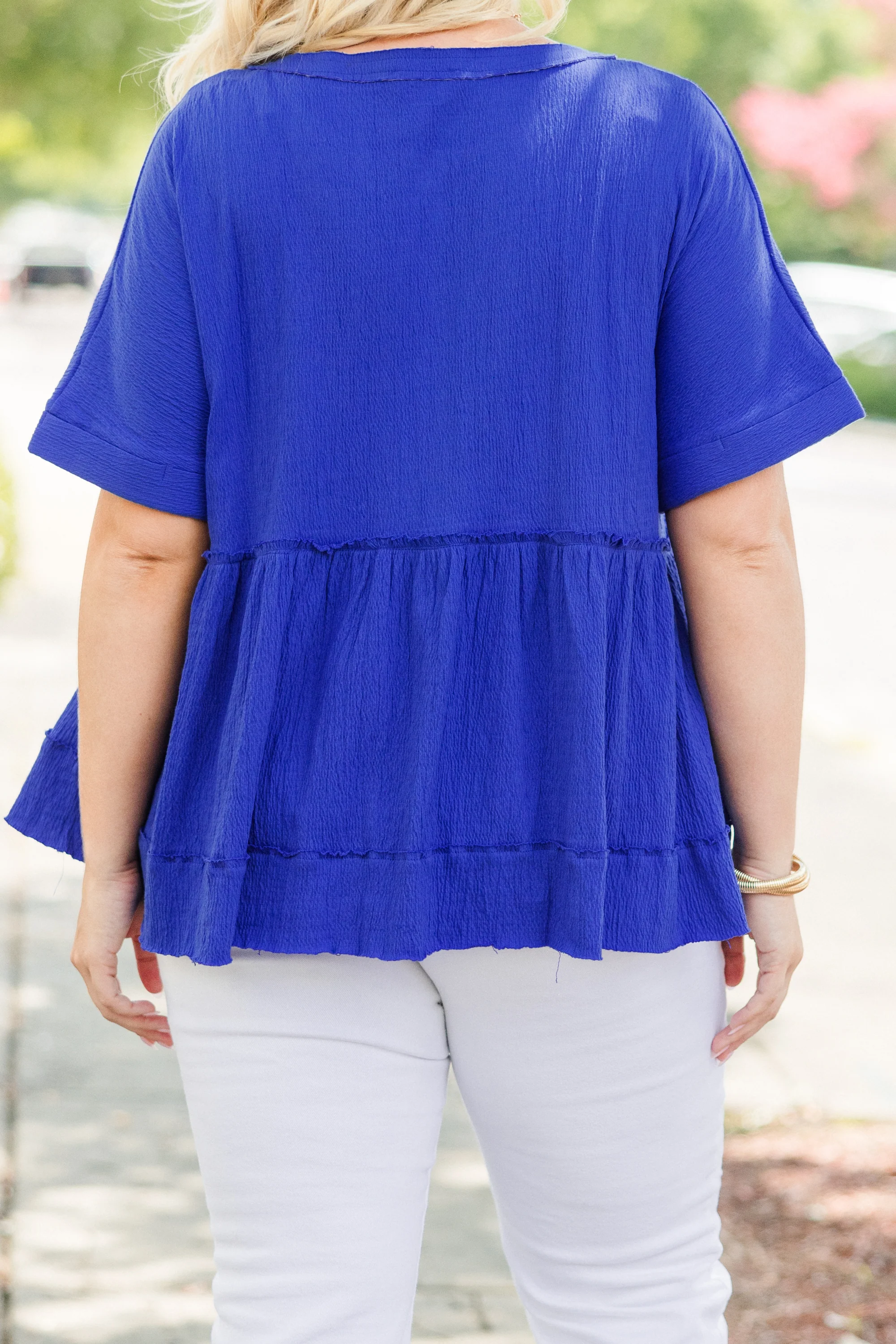 What Should We Do Today Top, Bright Blue - Giverhouse