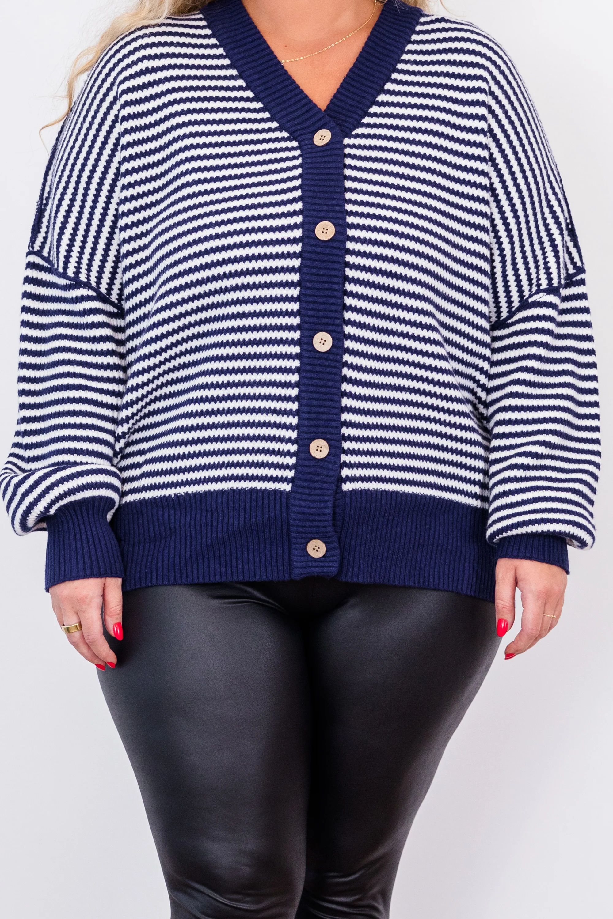 Snuggly Stripe Button-Up Sweater, Navy-Ivory - Giverhouse