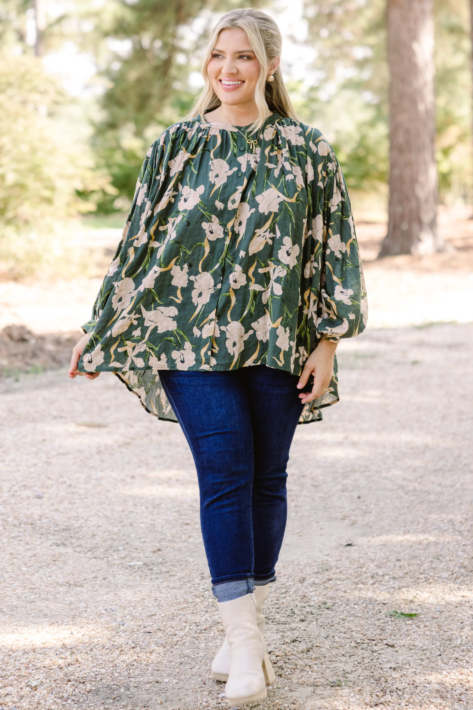 Away From It All Tunic, Green Floral - Giverhouse